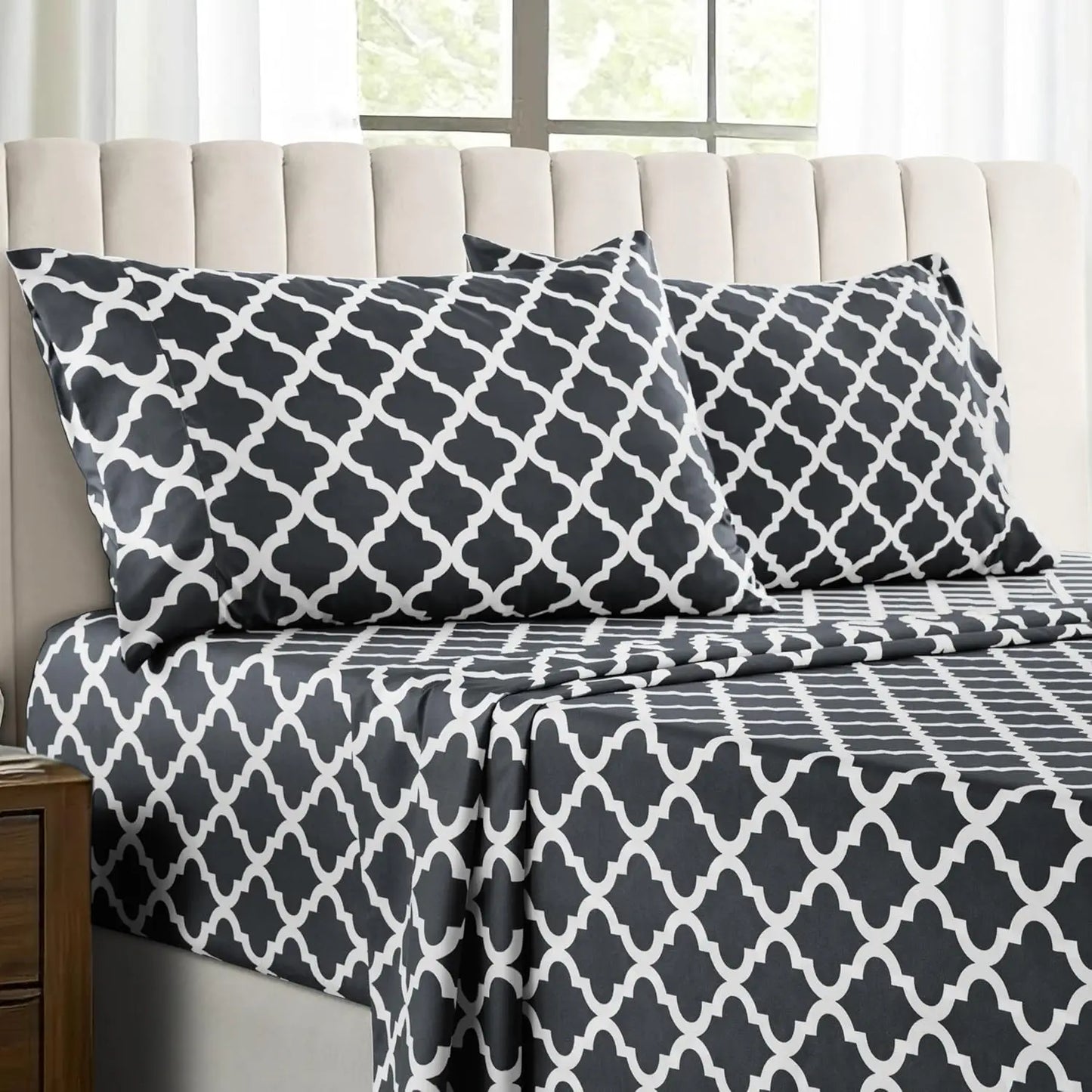 Quatrefoil Microfiber Sheet Set Wrinkle Resistant Luxurious Printed
