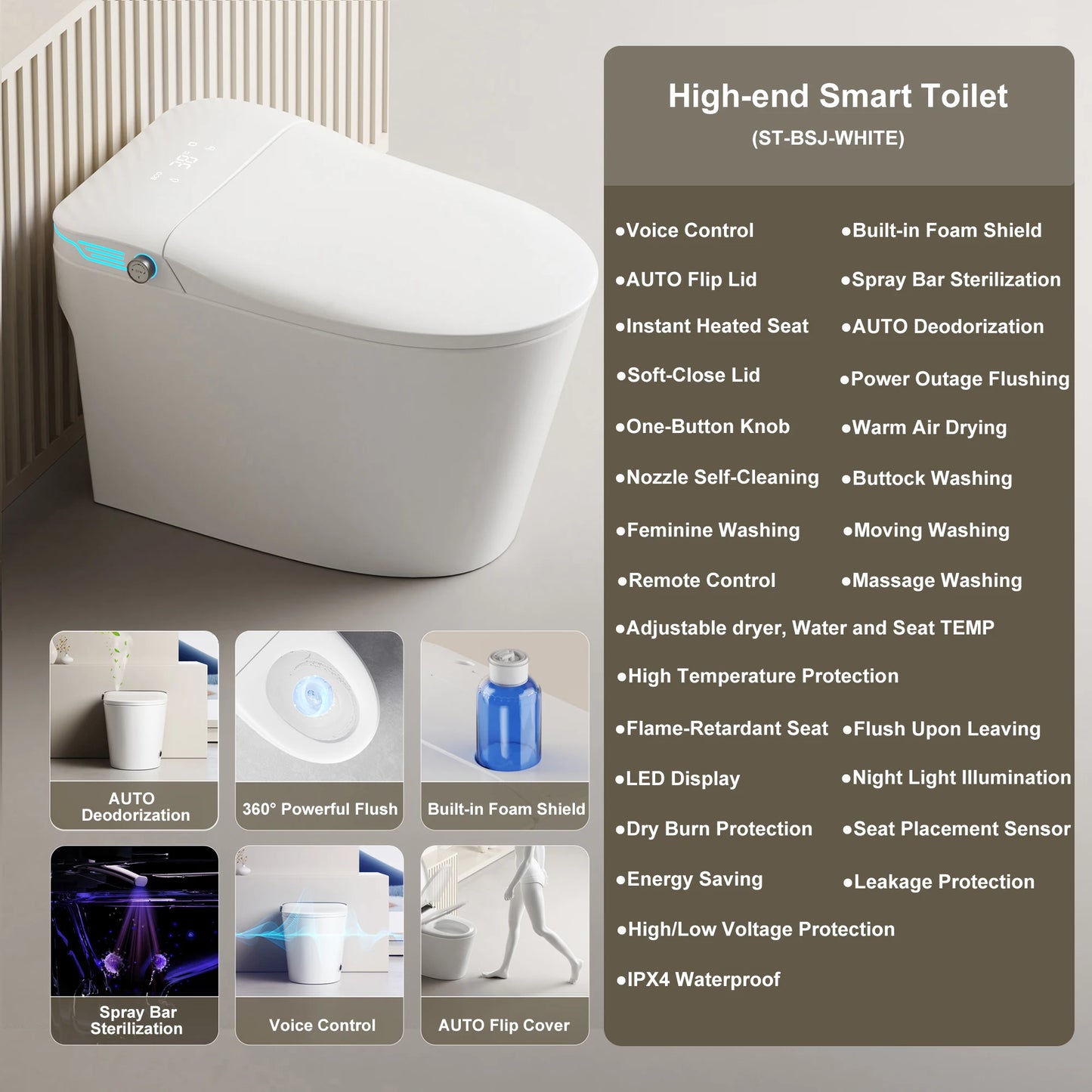Smart Elongated Toilet With Built-In Bidet Warm Water And Dryer