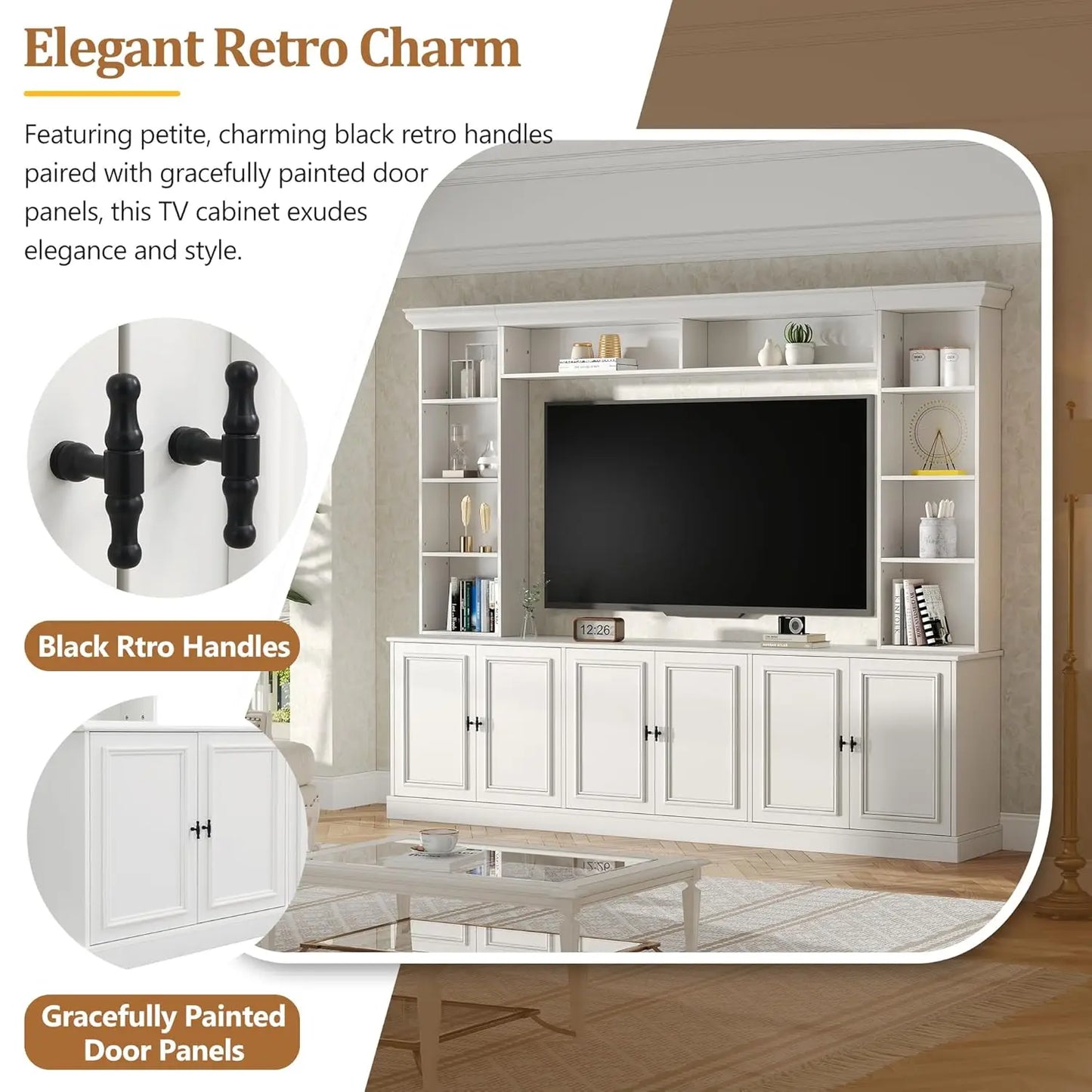 Modern 4 Piece Entertainment Center Wall Unit TV Stand Bookshelves