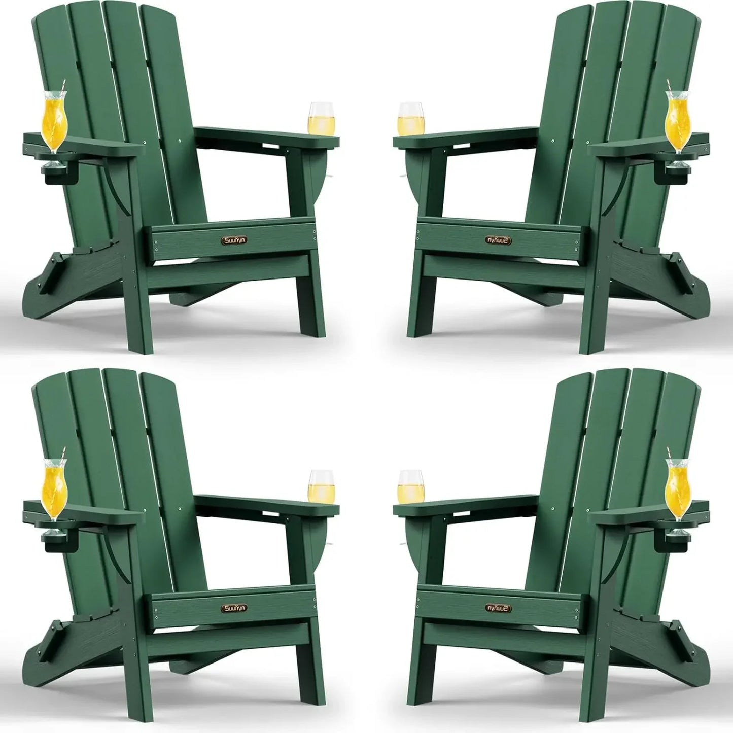 Folding Adirondack Chairs 4 Pack All Weather HDPE With Cupholders