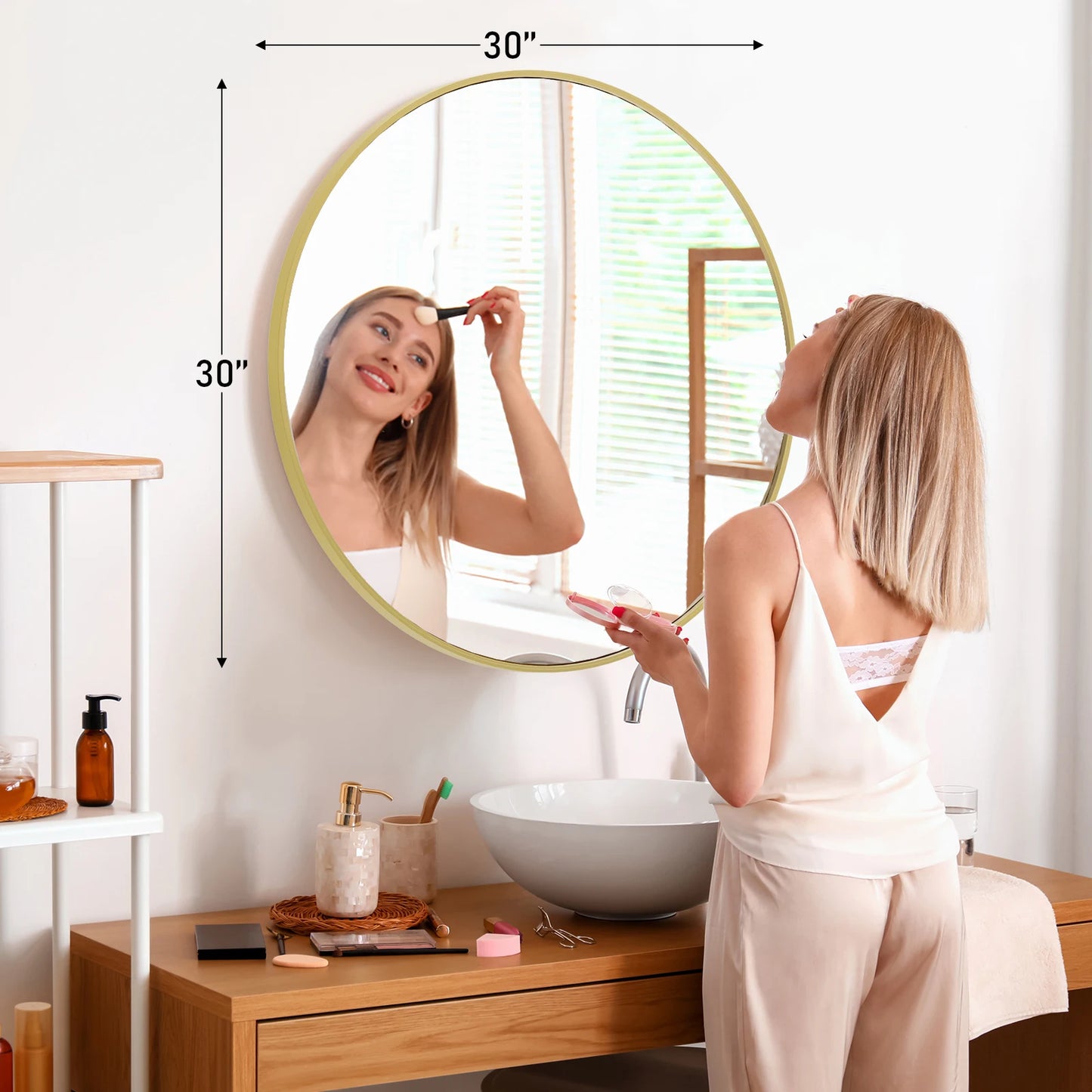JHK Modern Round Vanity Mirror Framed Matte Metal Wall Mount