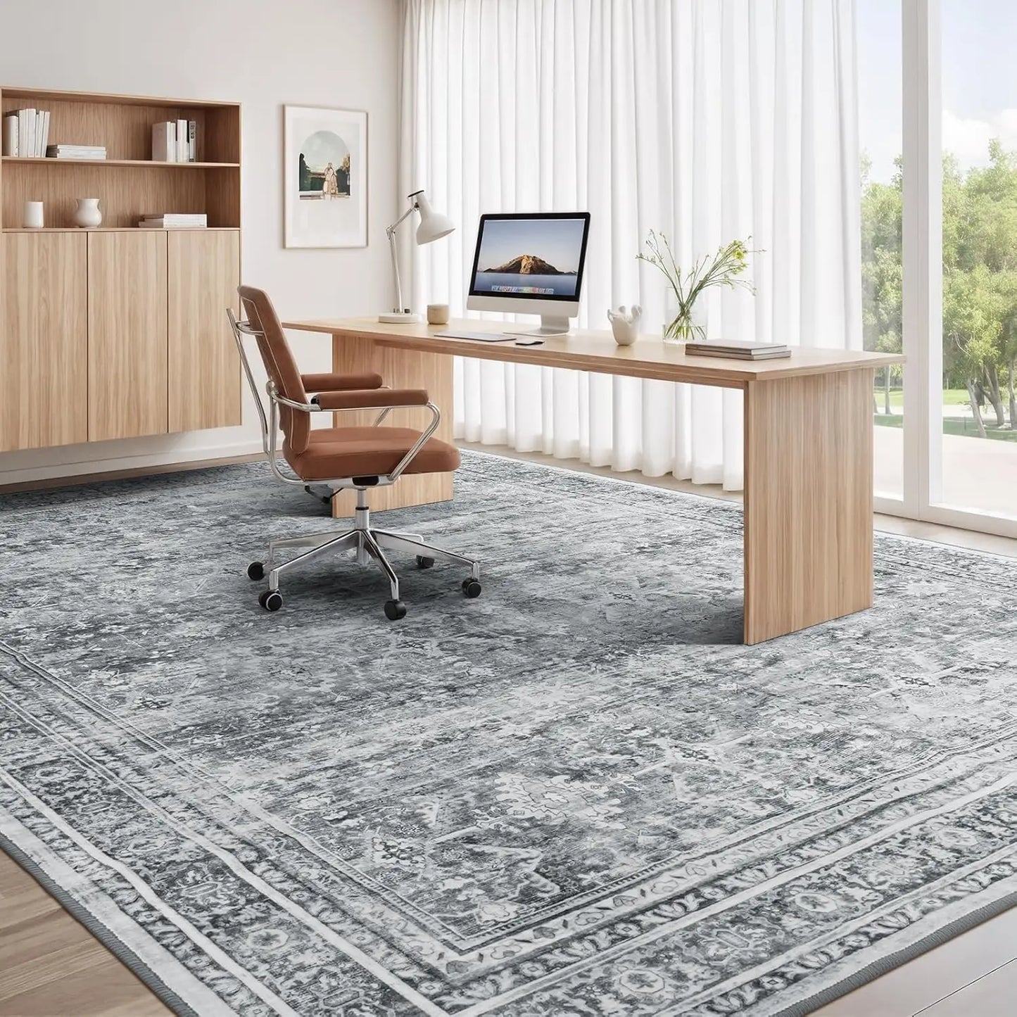 Luxurious Floral Wool Area Rug With Non Slip Backing