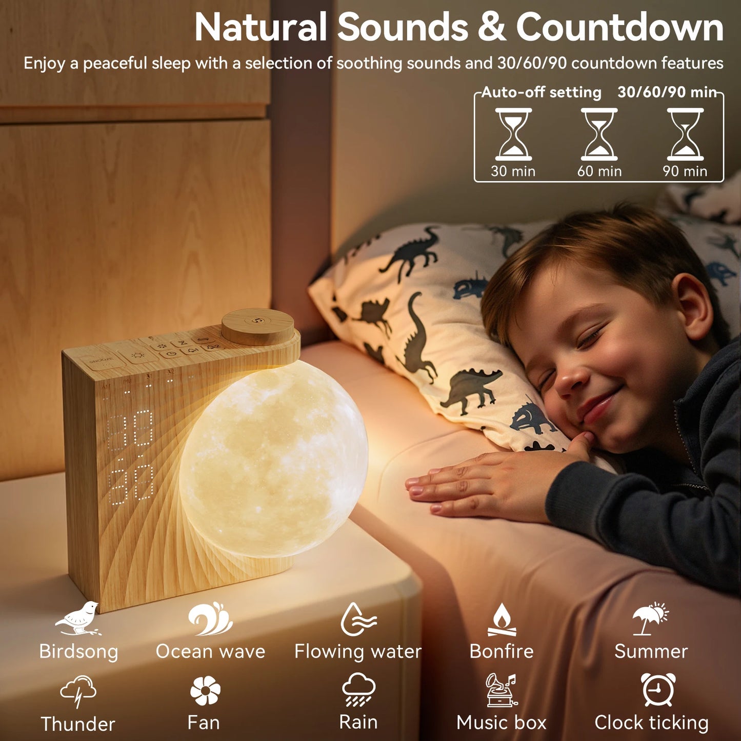 RETEYUNG Sunrise Alarm Clock For Heavy Sleepers With Moon Light