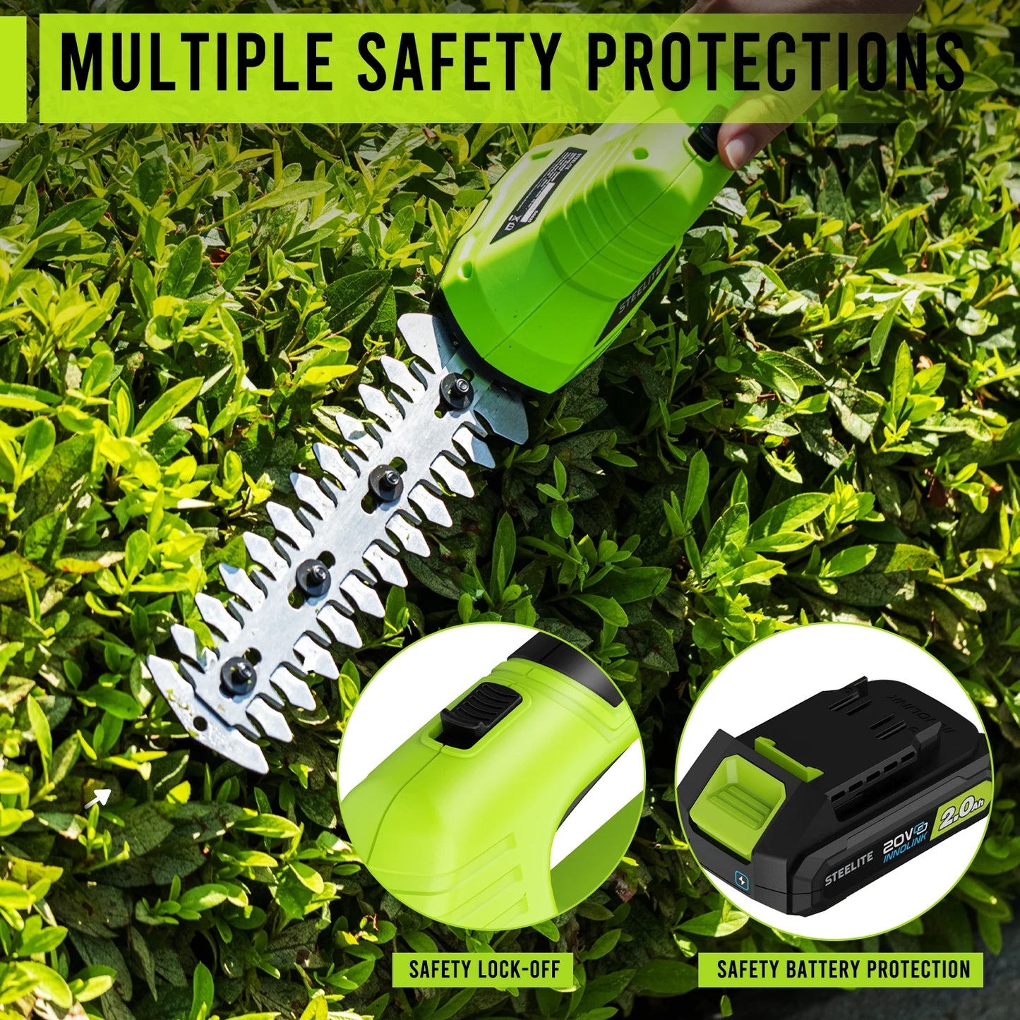 Deli Cordless Hedge Trimmer 21V Electric Handheld Grass Shear