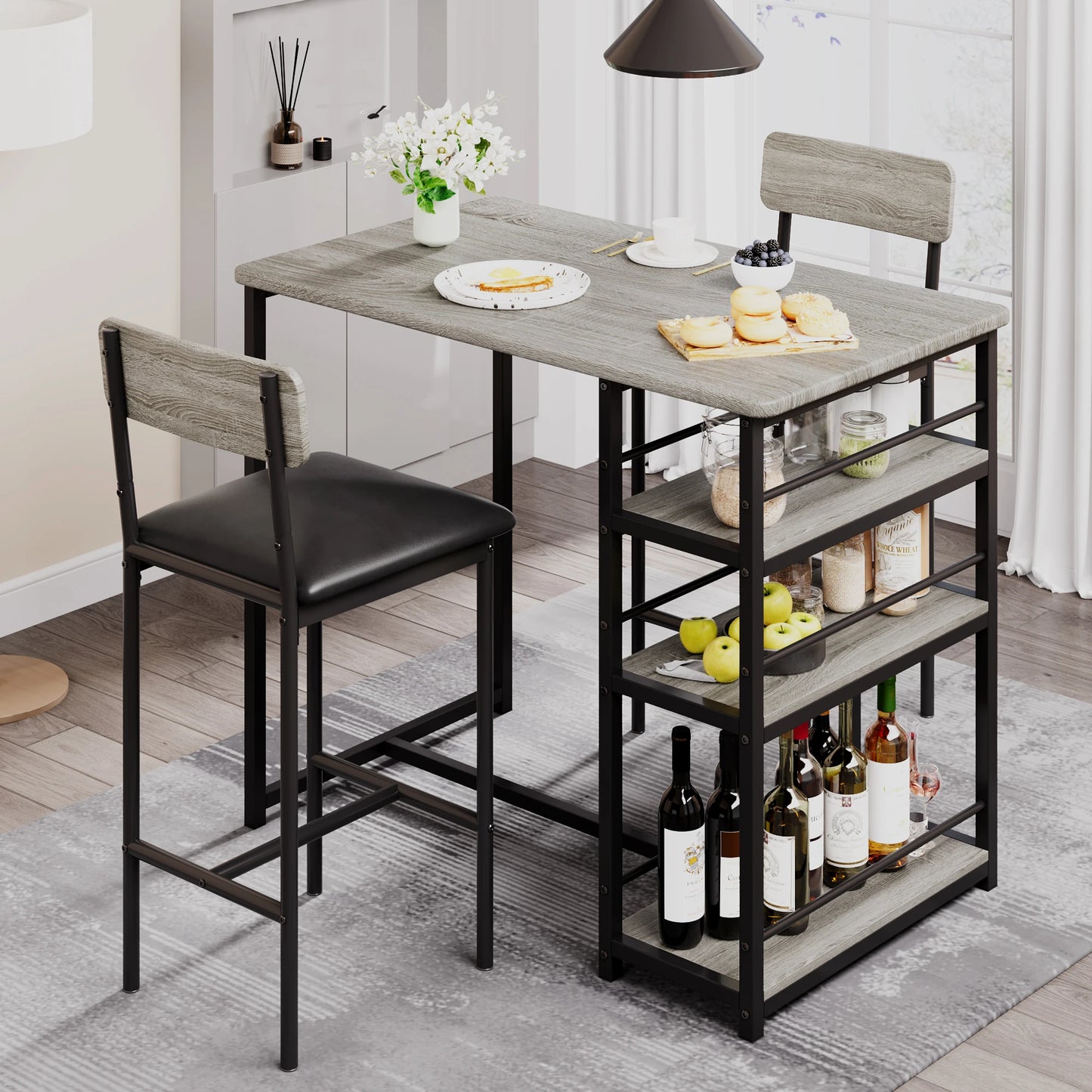 HobbyLane Dining Table Set With Shelves And Chairs