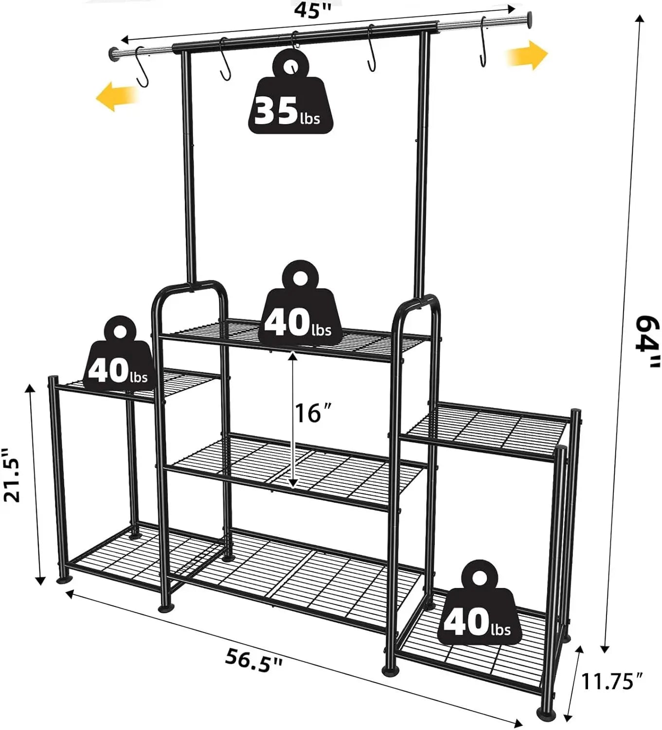3-Tier Metal Plant Stand Indoor Outdoor Hanging Shelf For Pots