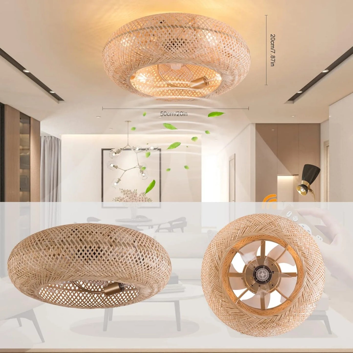 Bymaocar Boho Caged Ceiling Fan with Light and Remote