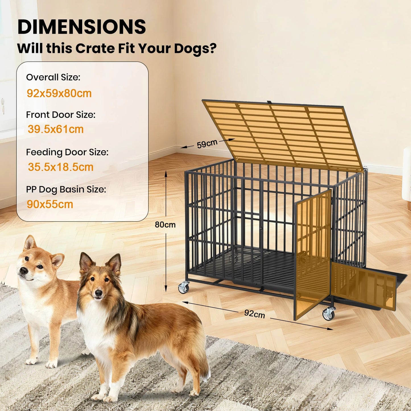 HiMISS Heavy Duty Escape-Proof Metal Dog Crate With 3-Doors