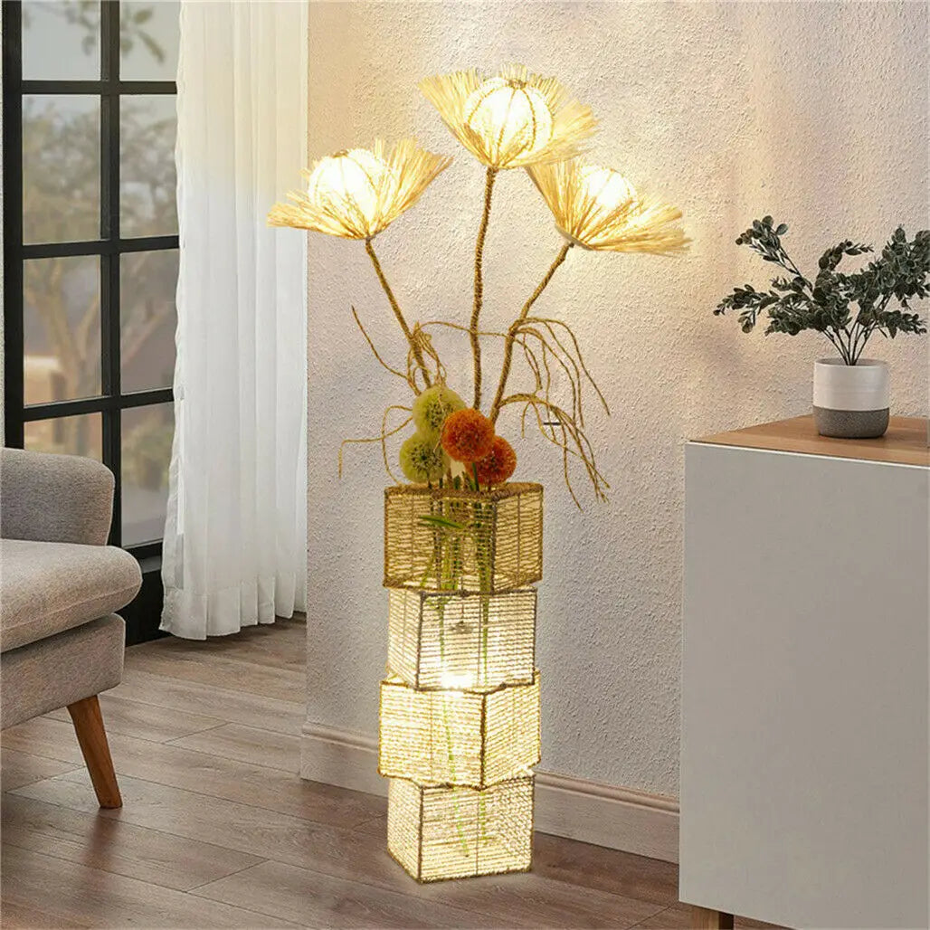 Modern Decorative Rattan Floor Lamp With LED Tree Lantern