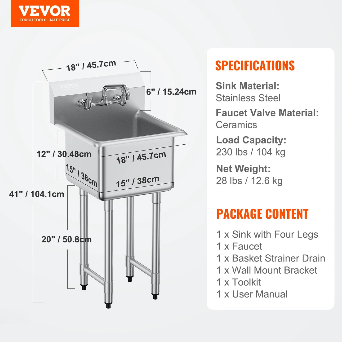 Stainless Steel Kitchen Prep And Utility Sink With Faucet For Restaurant