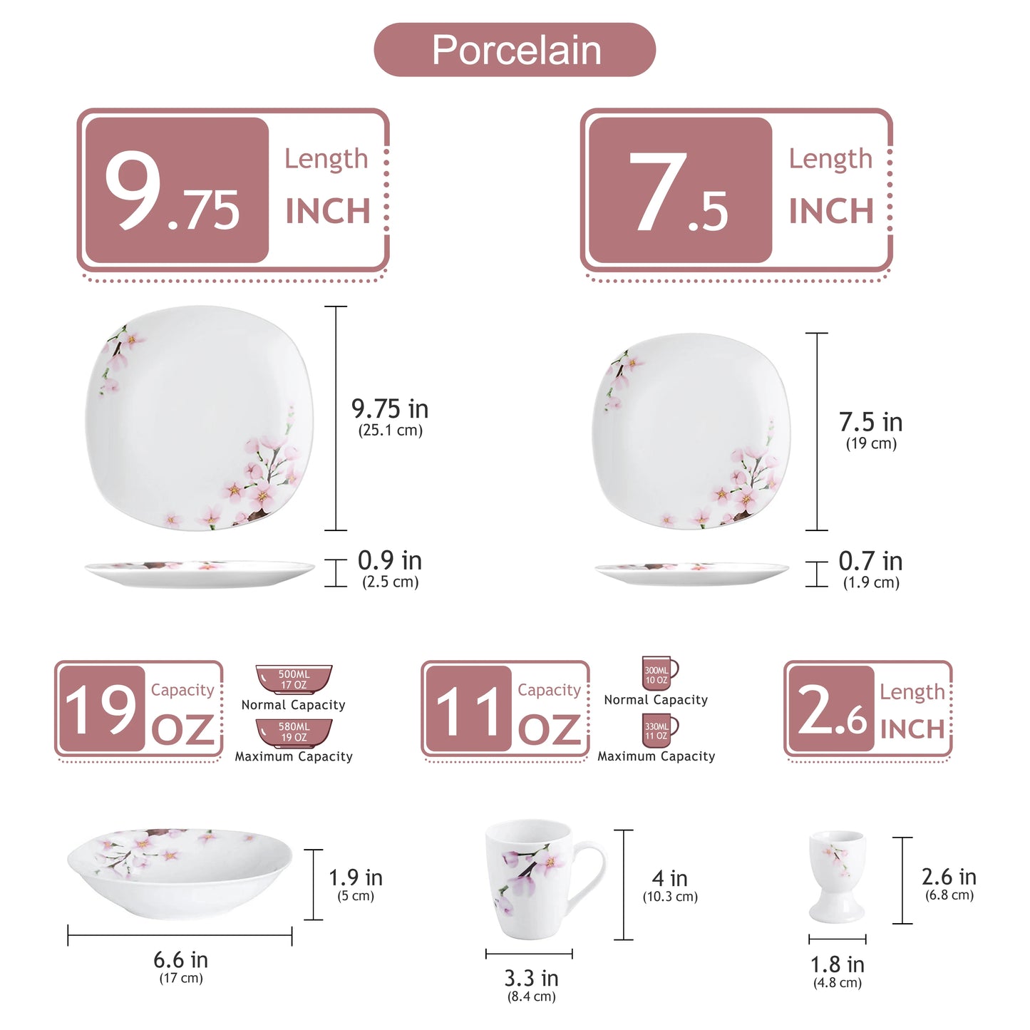 MALACASA Floral Porcelain Dinnerware Set Service For 6