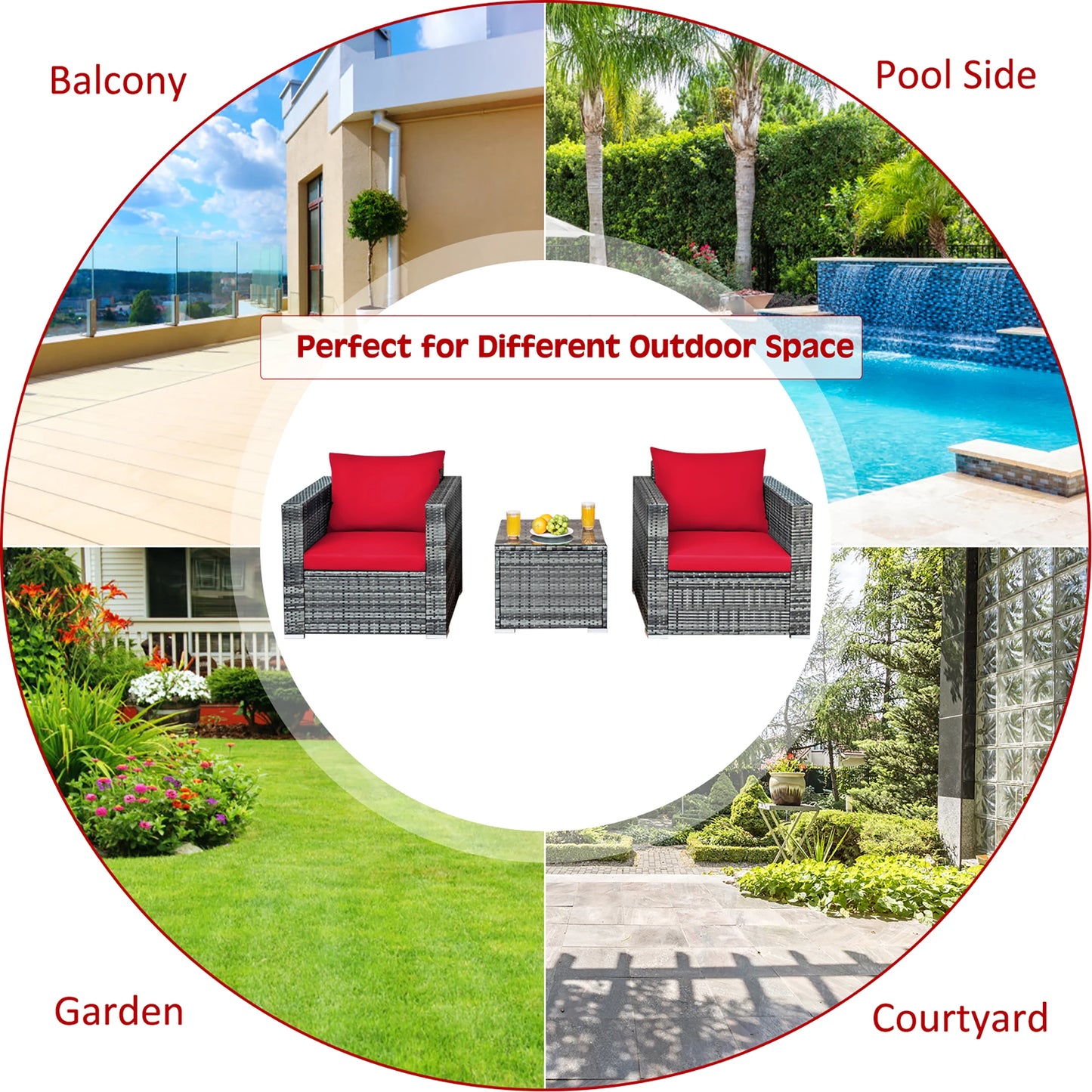 HOMASIS 3-Piece Patio Rattan Bistro Set Cushioned Sofa Table