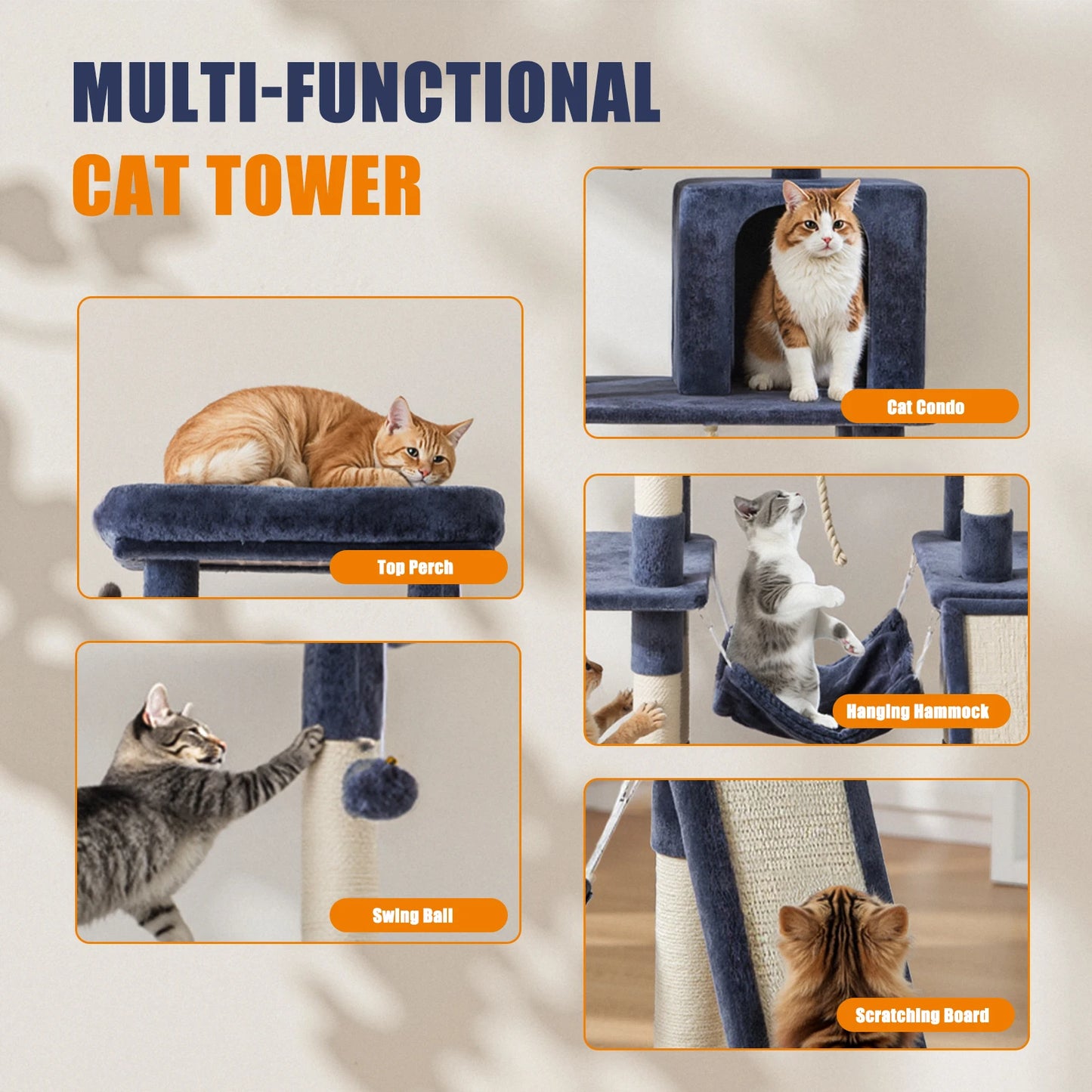 JHK Cat Tree Multi-Cat Climbing Tower For Indoor Cats