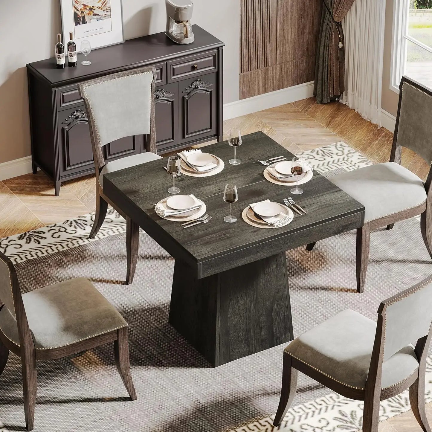 Little Tree Square Dining Table For 4 With Pedestal Base, Farmhouse Kitchen
