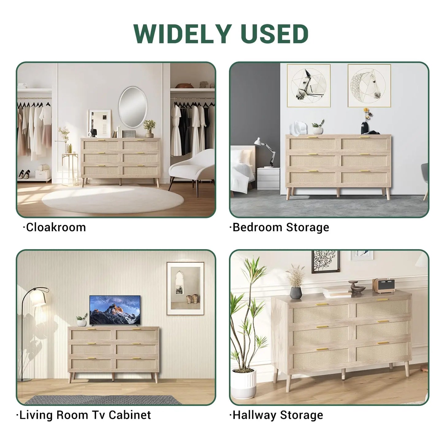 HiMISS Mid Century Modern 6 Drawer Dresser With Gold Handles