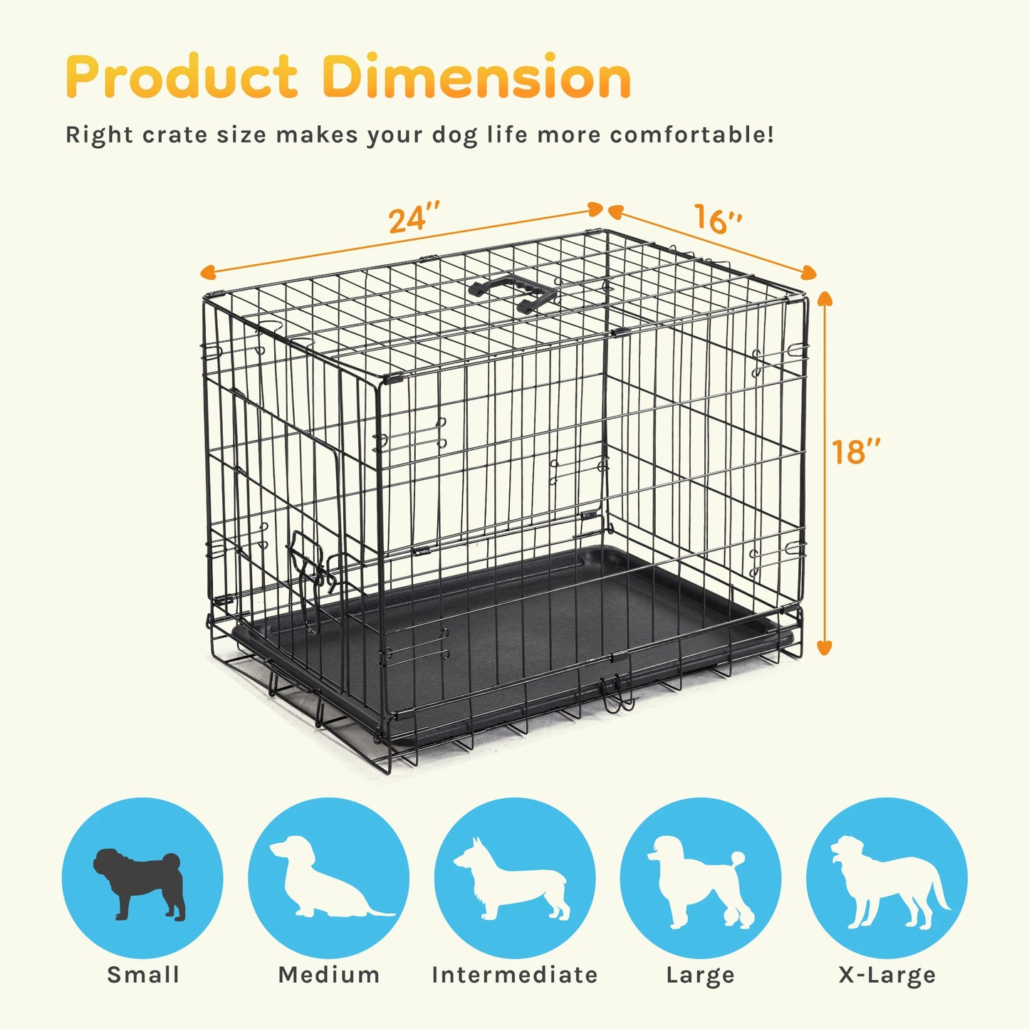 JHK Folding Metal Dog Cage With Leakproof Pan For Indoor Or Outdoor