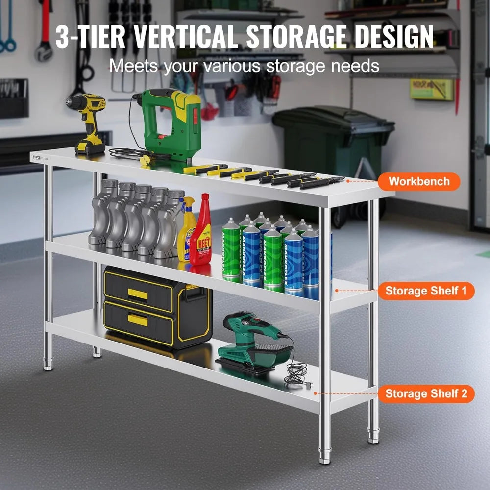 Commercial Stainless Steel Heavy Duty Work Table With Adjustable Shelves