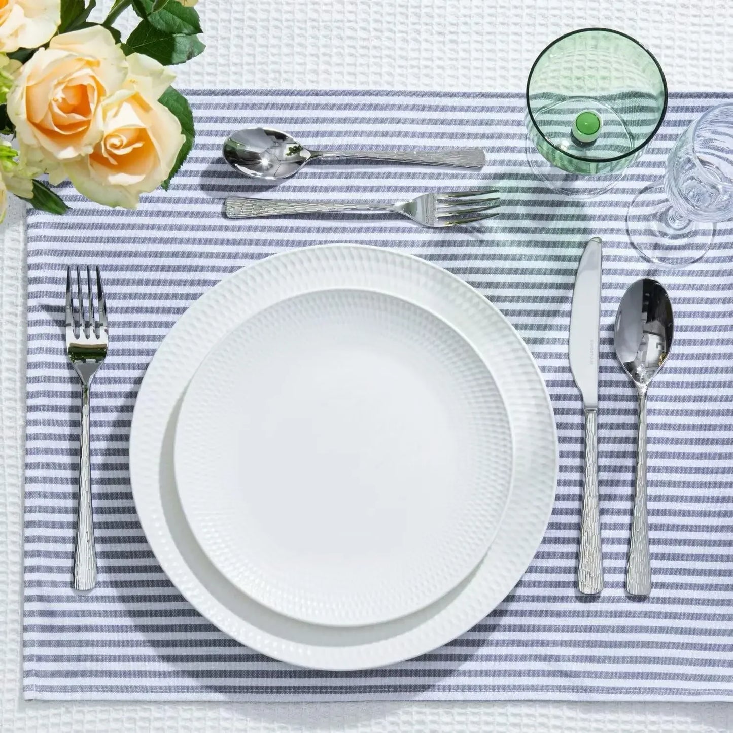 Hammered Silverware Set 18/10 Stainless Steel With Ripple Handles
