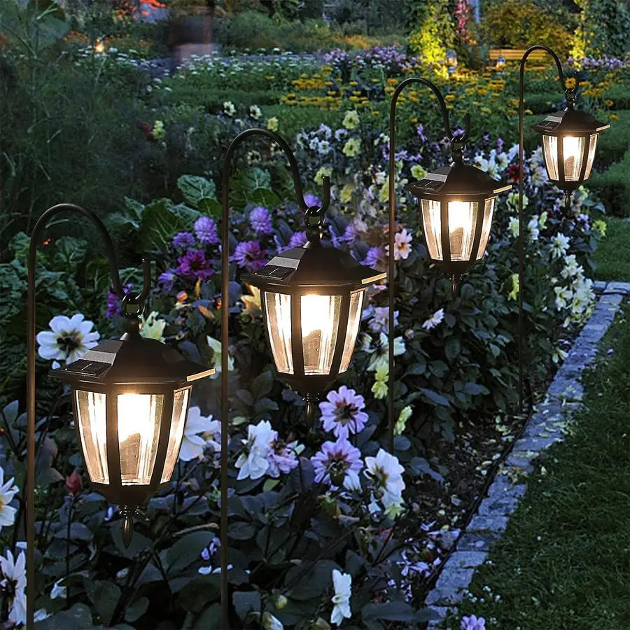 Solar Powered Hanging Lights Outdoor 4 Pack With Shepherd Hooks