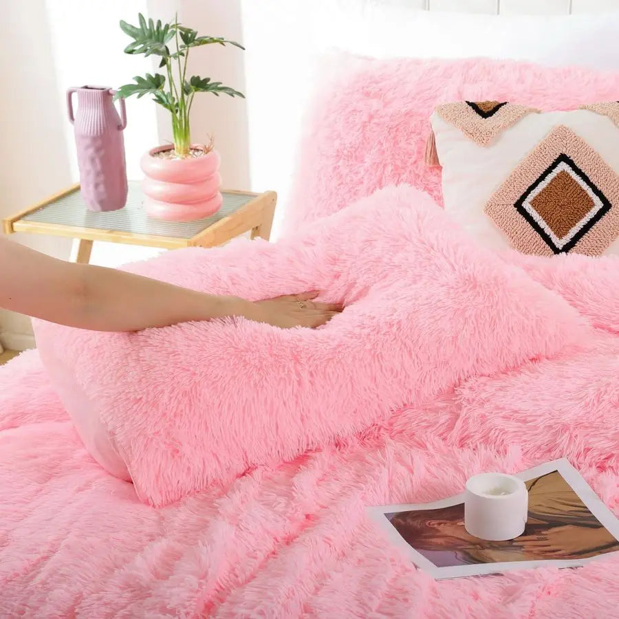 Fluffy Faux Fur Comforter Set Luxury Bedding