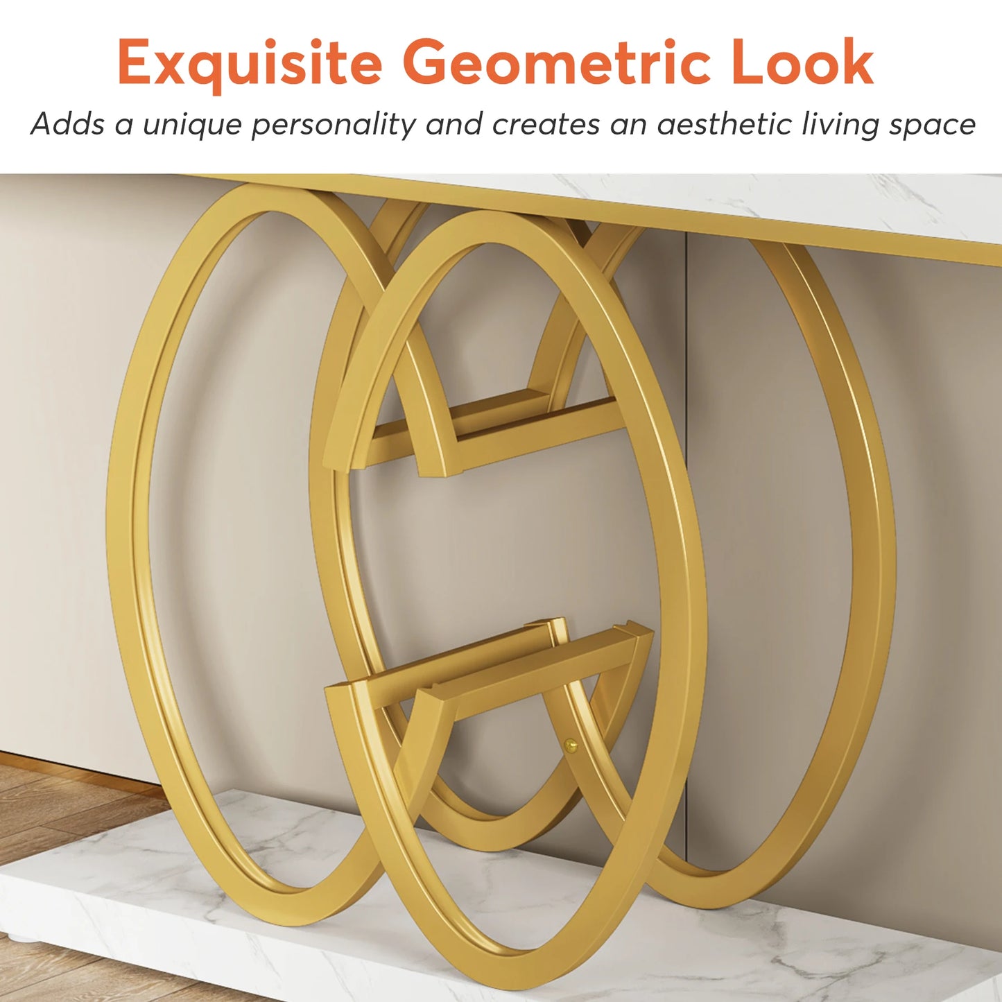 Tribesigns Faux Marble Console Table With Geometric Metal Base