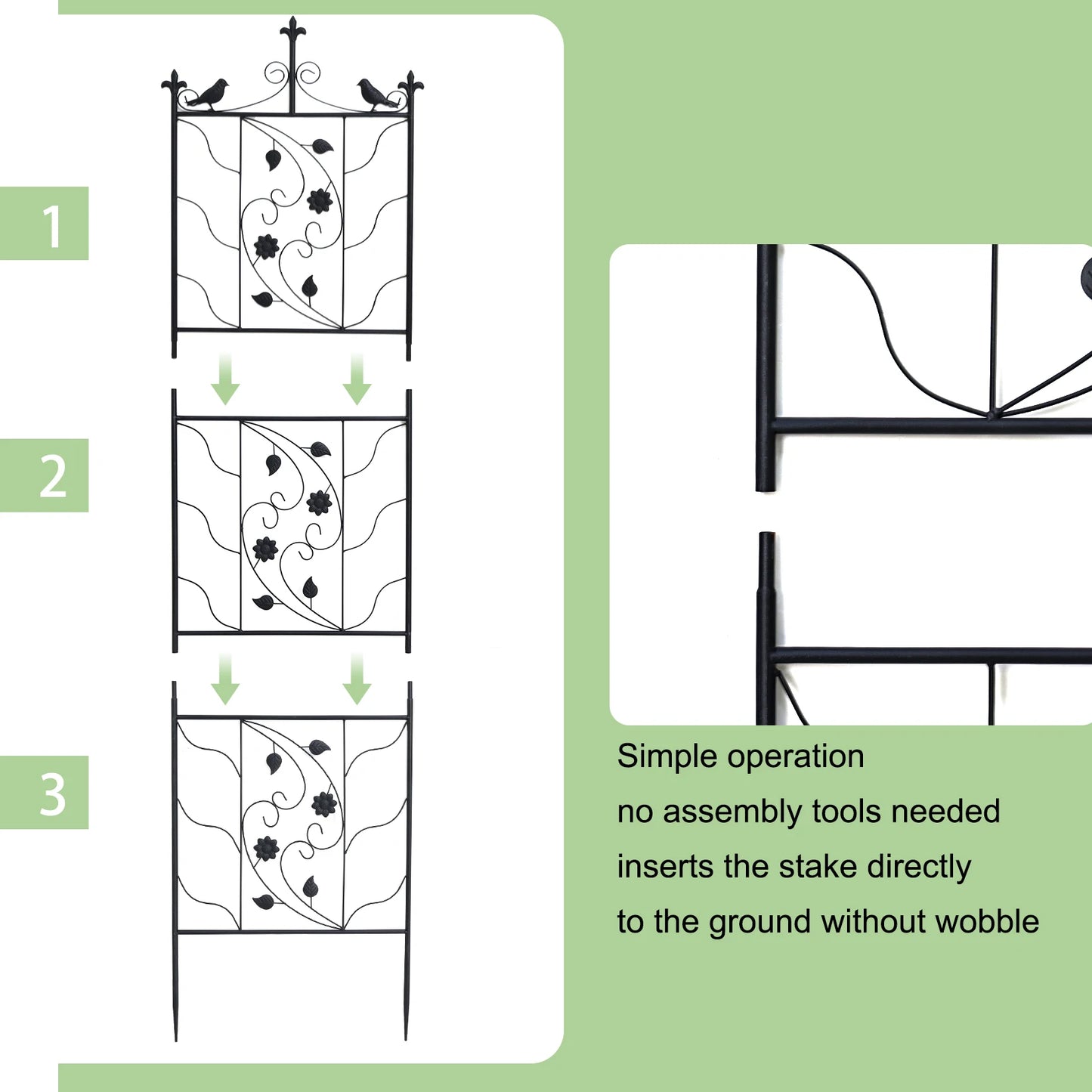 Metal Garden Trellis Panels Bird Leaf Grid Fence For Climbing Plants