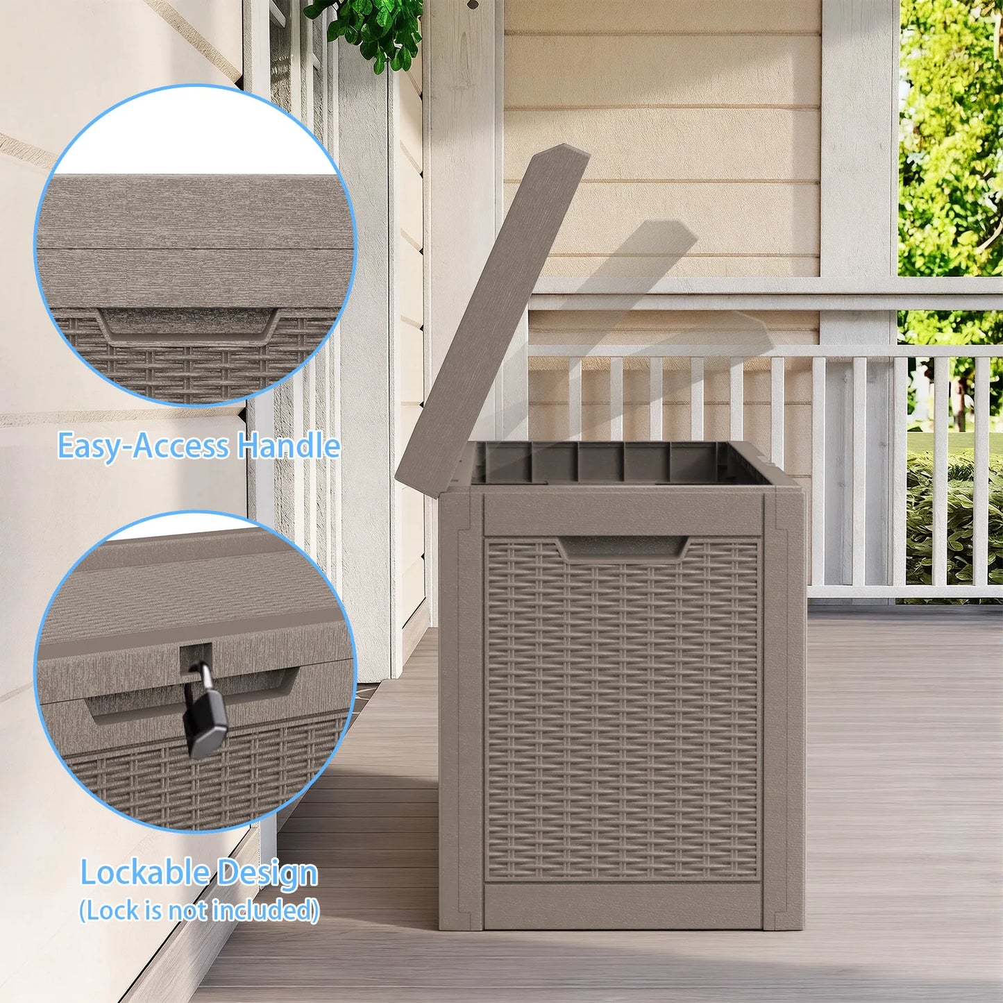 Outdoor Resin Deck Storage Box Lockable For Patio Furniture