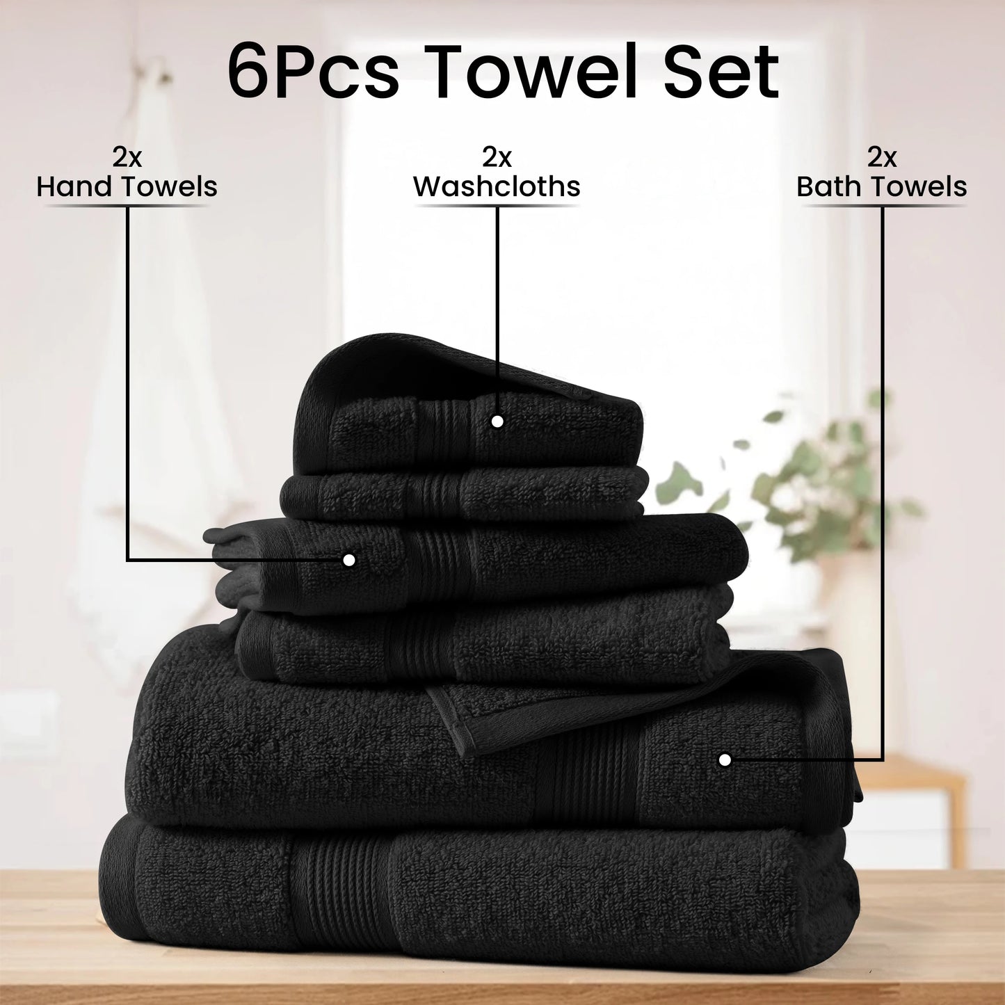 LDC Lux Decor Collection 6-Piece Bath Towel Set Cotton