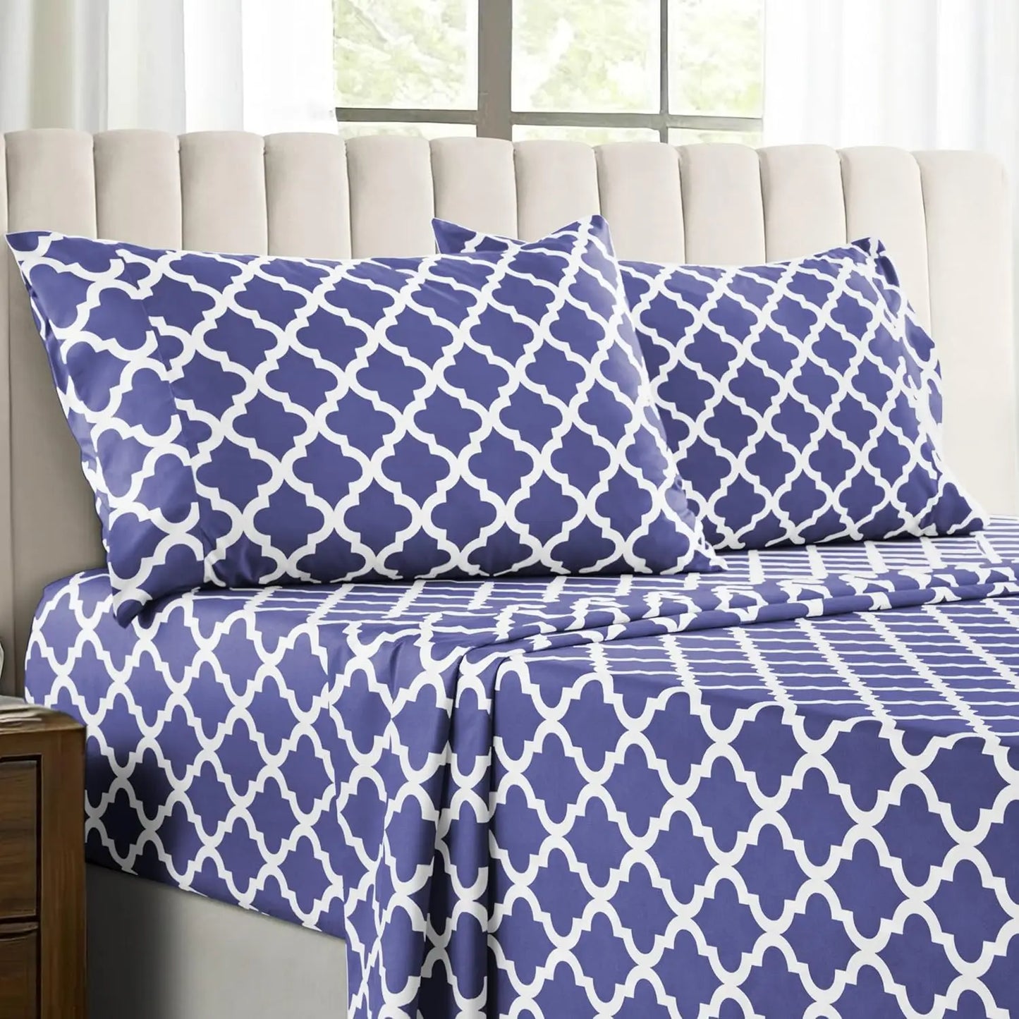 Quatrefoil Microfiber Sheet Set Wrinkle Resistant Luxurious Printed