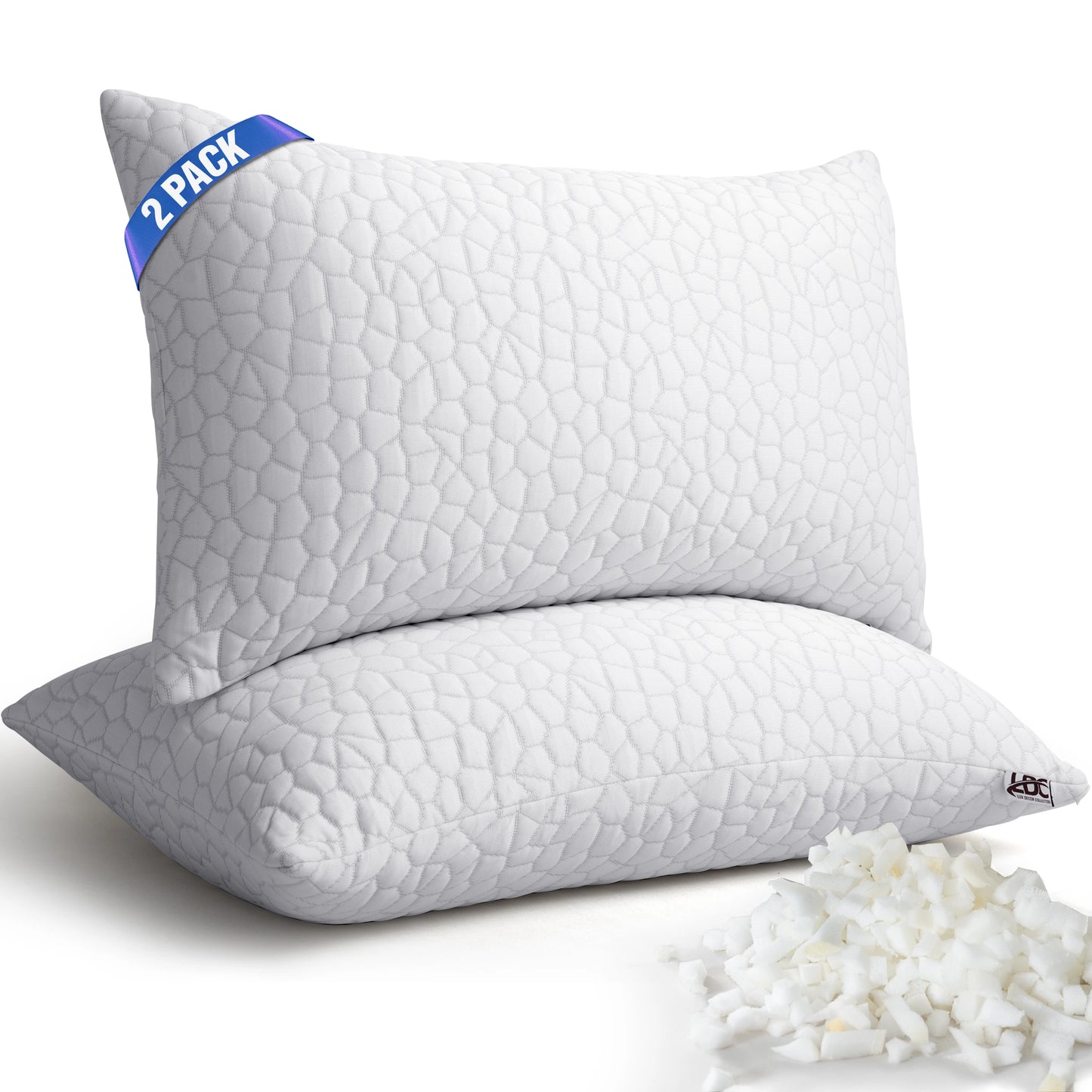 Lux Decor Shredded Memory Foam Pillows 2 Pack Washable Cover