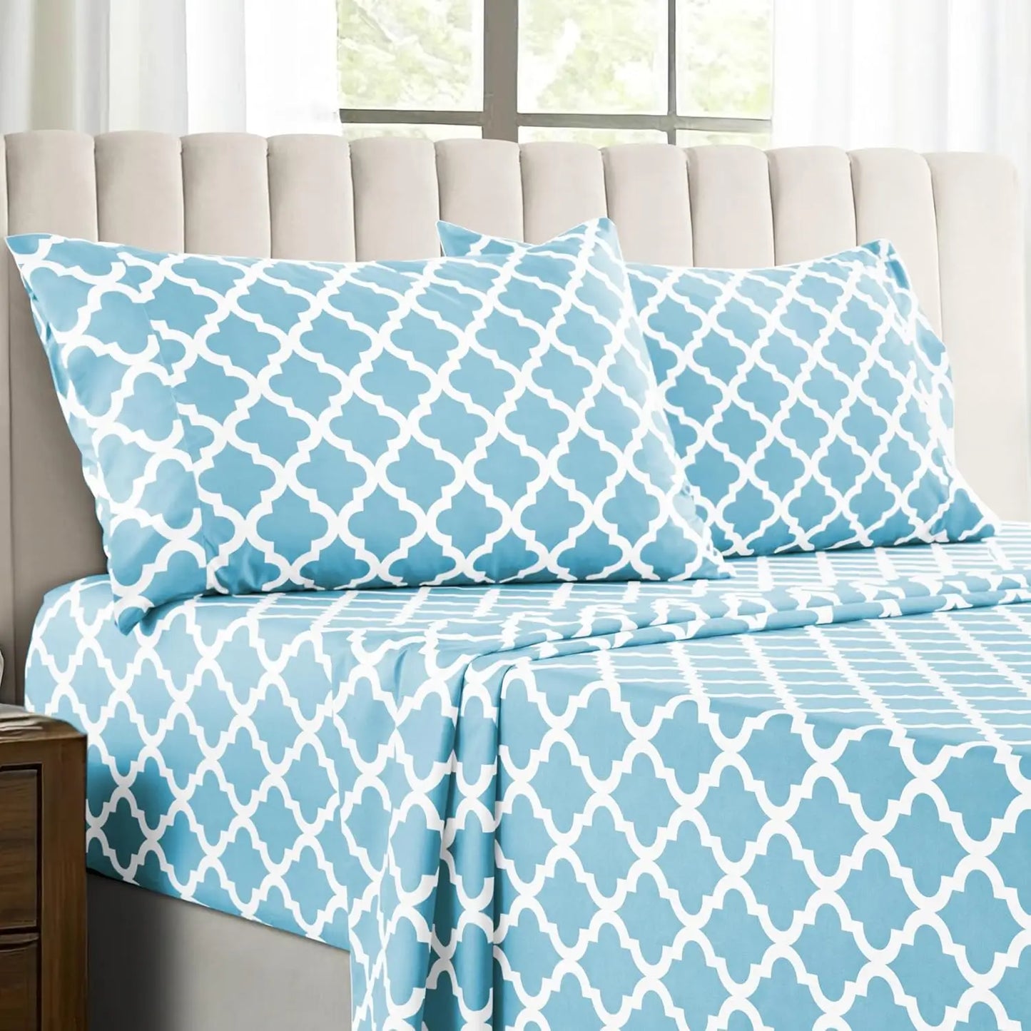 Quatrefoil Microfiber Sheet Set Wrinkle Resistant Luxurious Printed