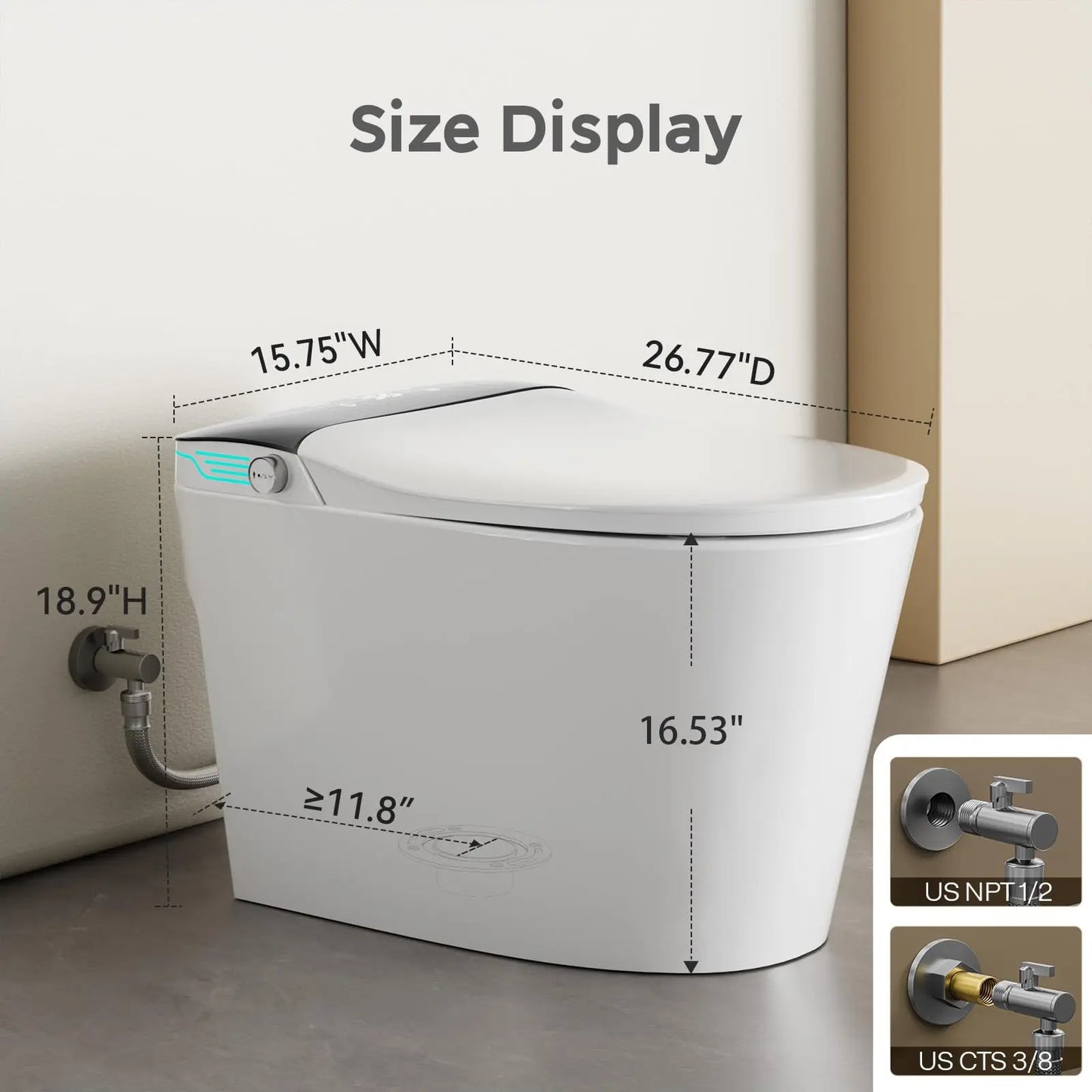 Smart Elongated Toilet With Built-In Bidet Warm Water And Dryer