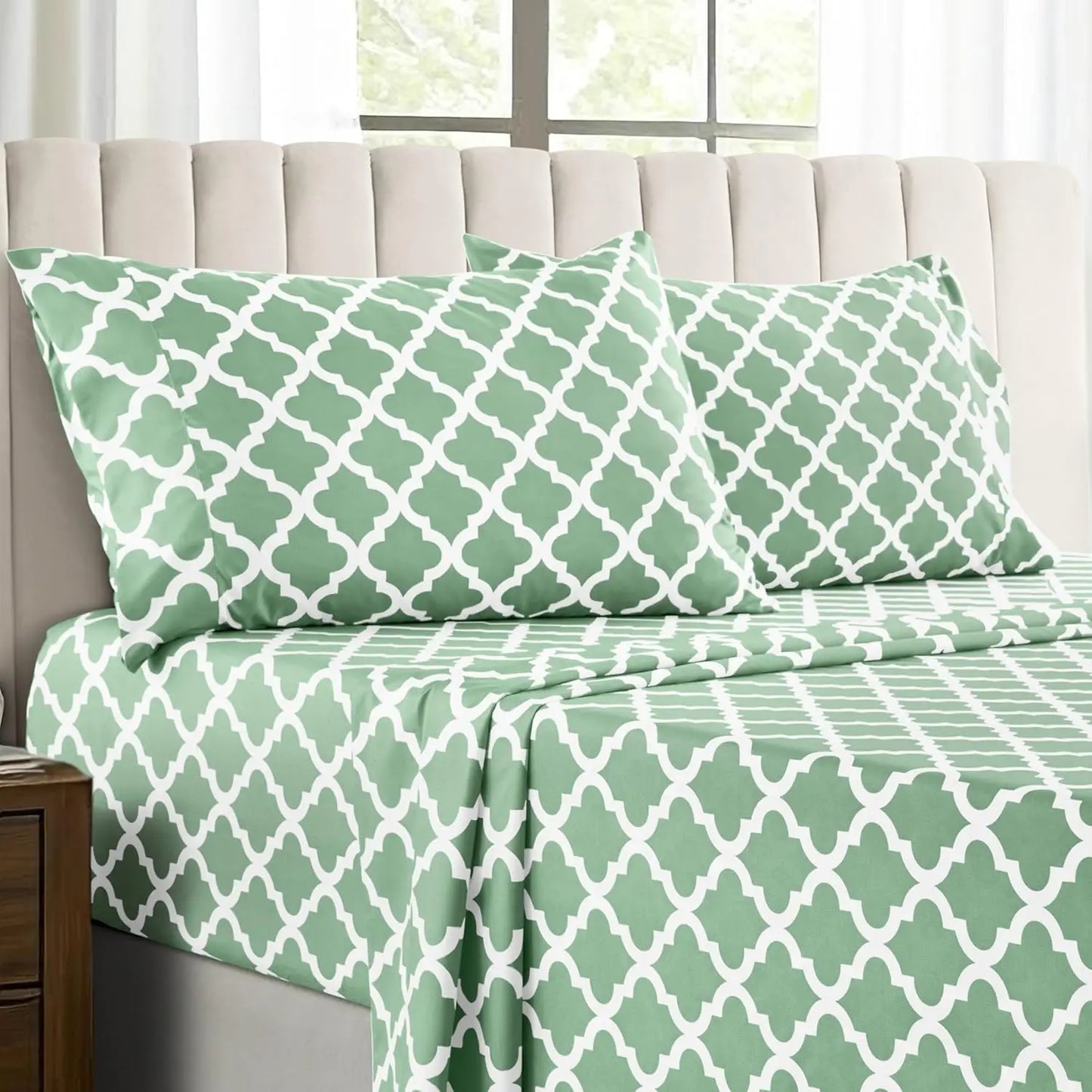 Quatrefoil Microfiber Sheet Set Wrinkle Resistant Luxurious Printed