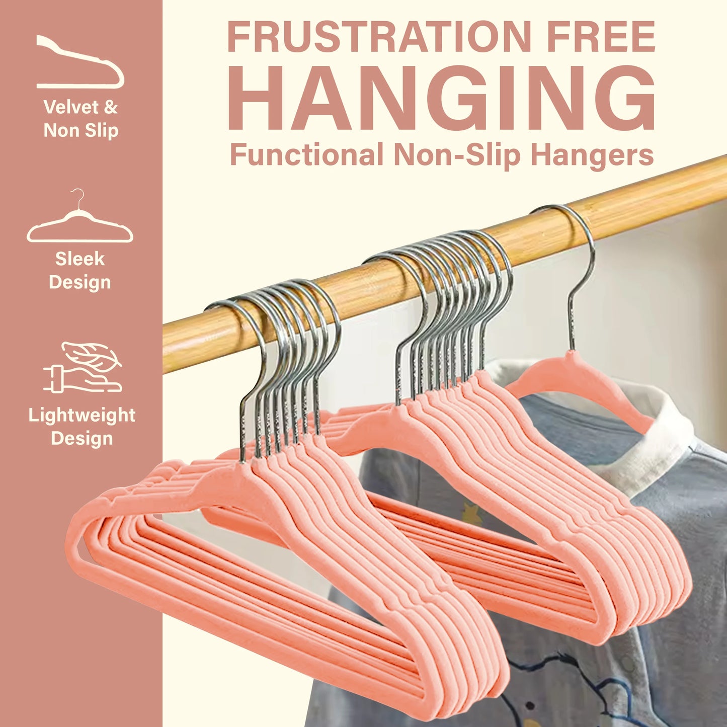 LDC Lux Decor Velvet Hangers Non Slip Heavy Duty Hook