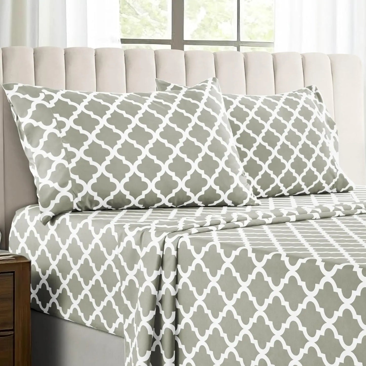 Quatrefoil Microfiber Sheet Set Wrinkle Resistant Luxurious Printed