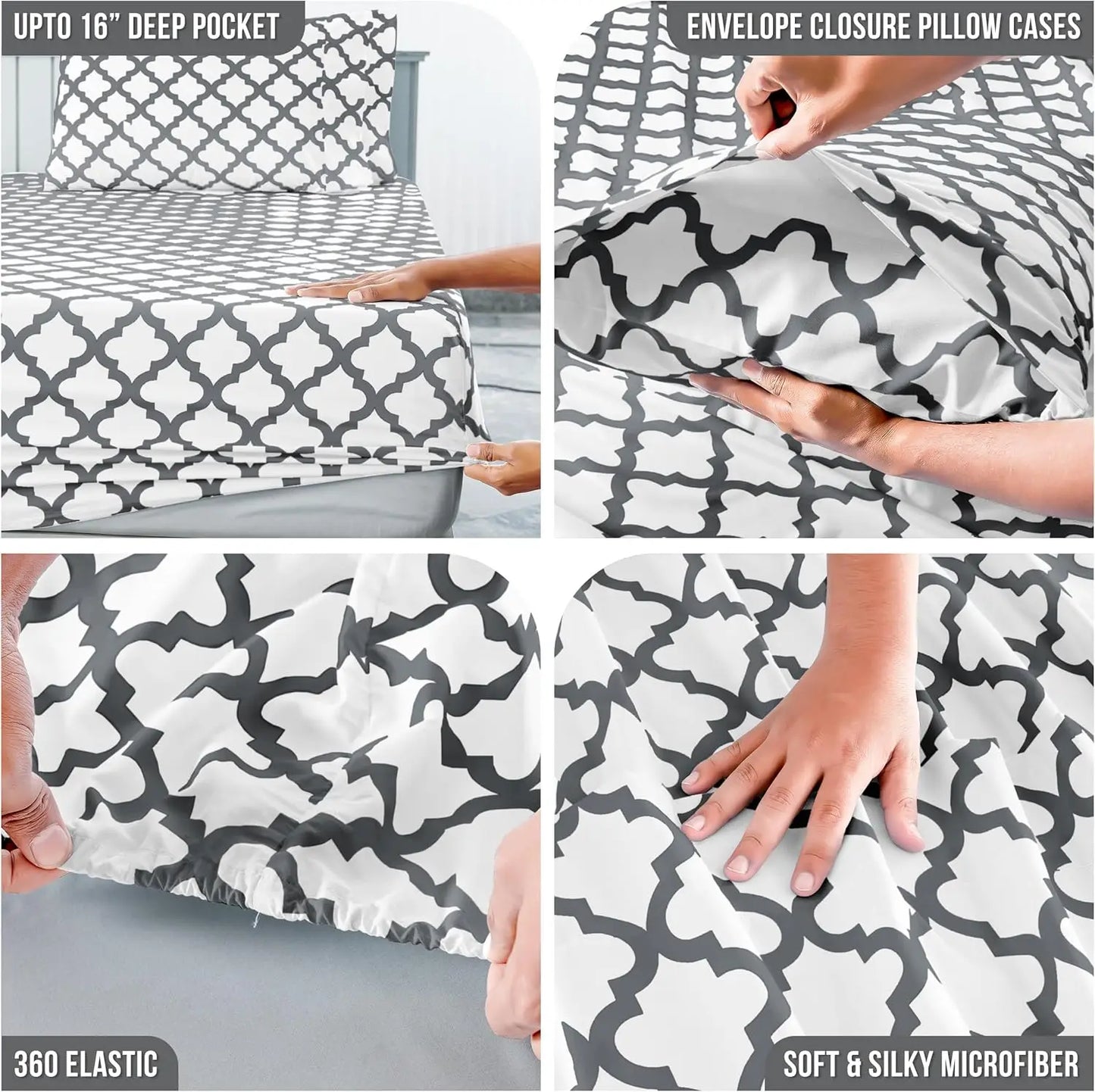 Quatrefoil Microfiber Sheet Set Wrinkle Resistant Luxurious Printed