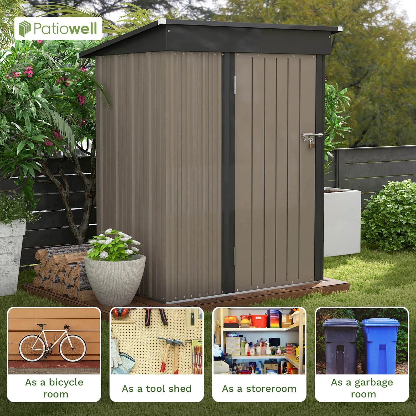 Victone Outdoor Storage Shed Sloped Roof Lockable Tool Shed