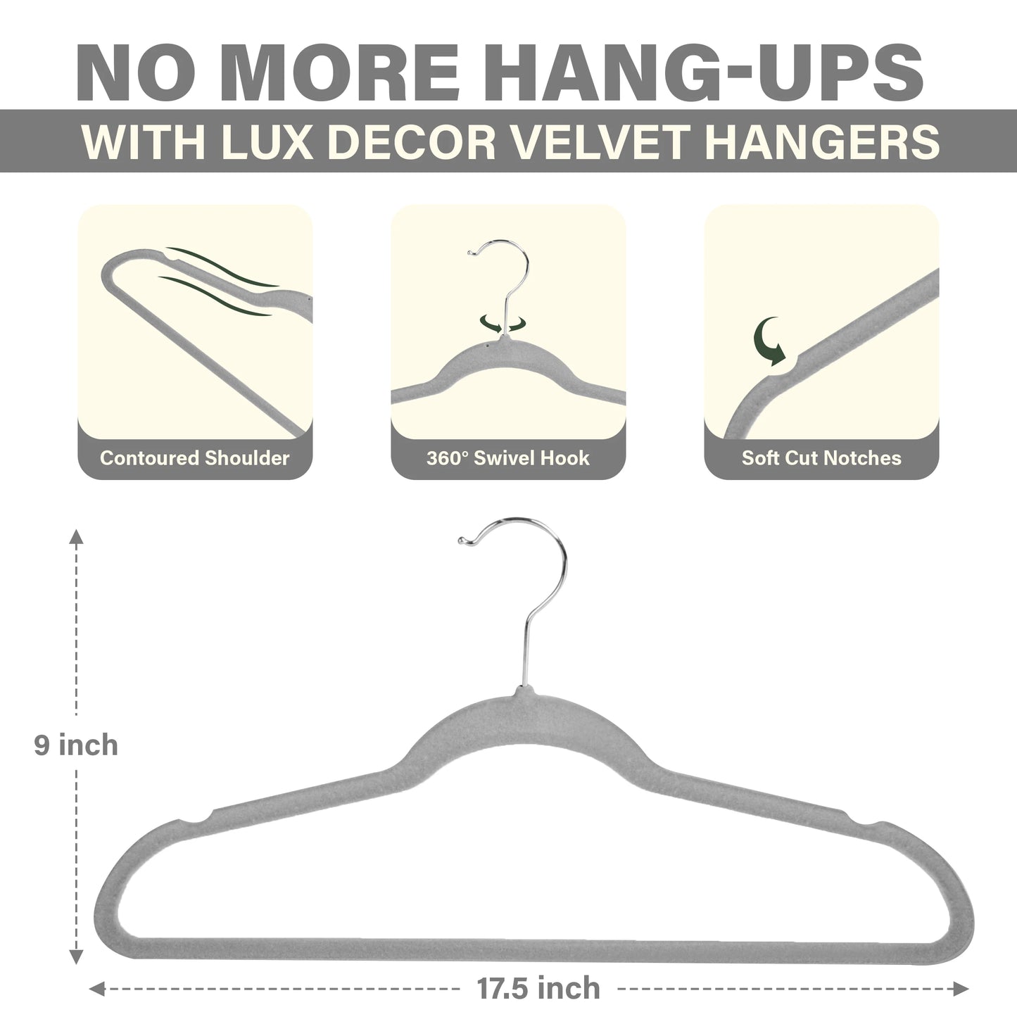LDC Lux Decor Velvet Hangers Non Slip Heavy Duty Hook