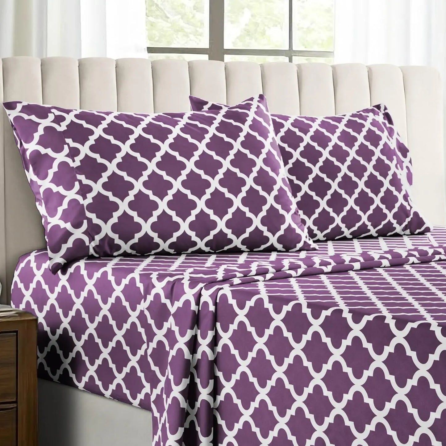 Quatrefoil Microfiber Sheet Set Wrinkle Resistant Luxurious Printed