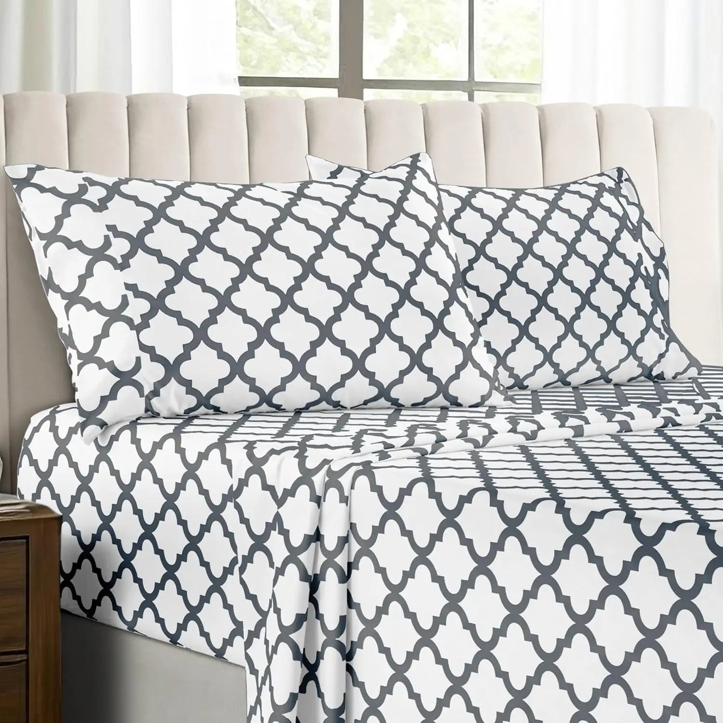 Quatrefoil Microfiber Sheet Set Wrinkle Resistant Luxurious Printed