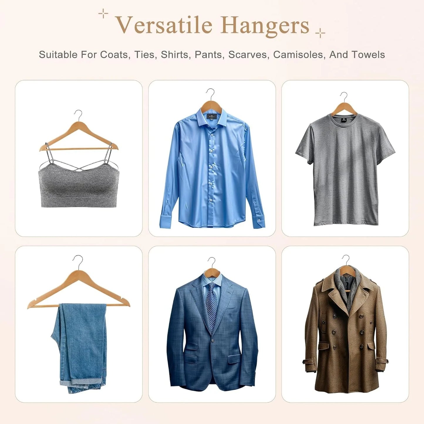 Wooden Coat Hangers 50 Pack With 360 Degree Rotatable Hook