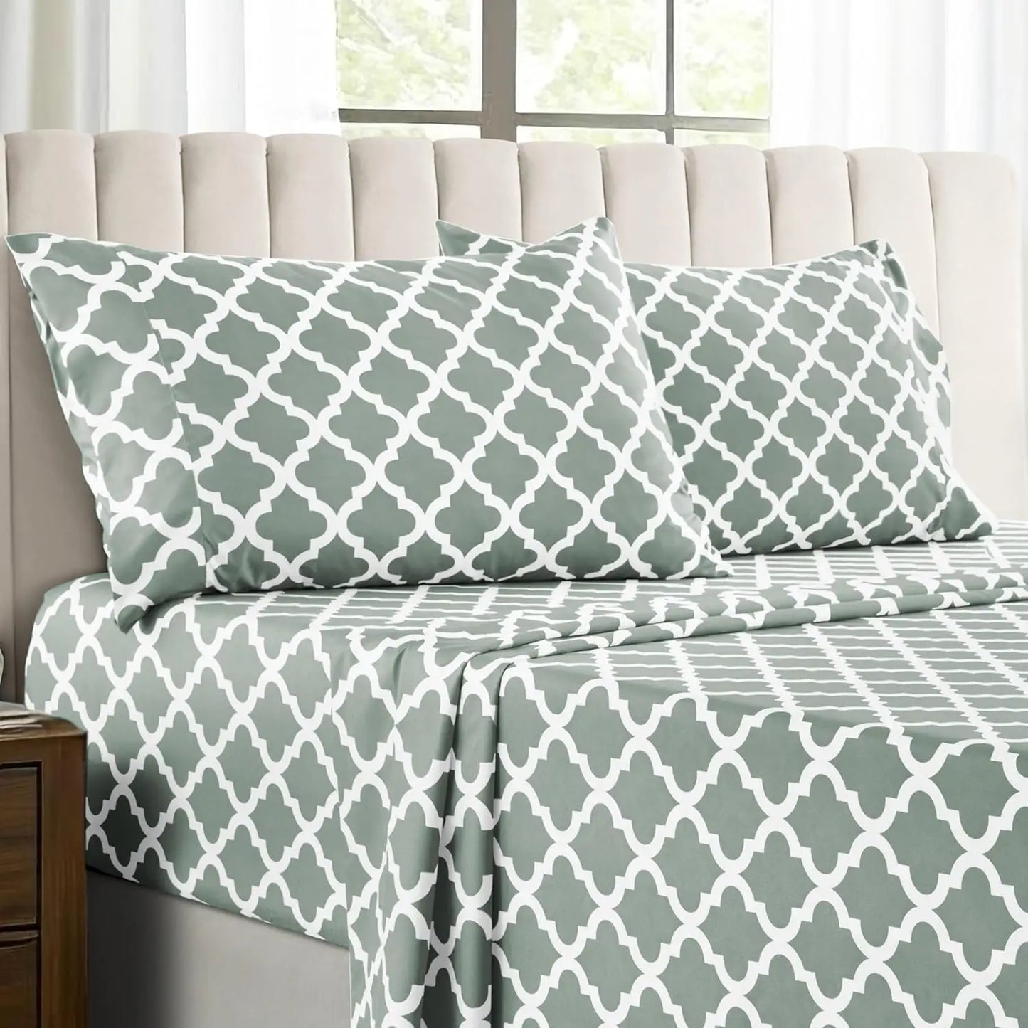 Quatrefoil Microfiber Sheet Set Wrinkle Resistant Luxurious Printed
