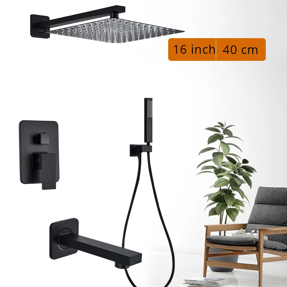Rozin Wall Mounted Rainfall Shower Faucet Set With Handheld Shower