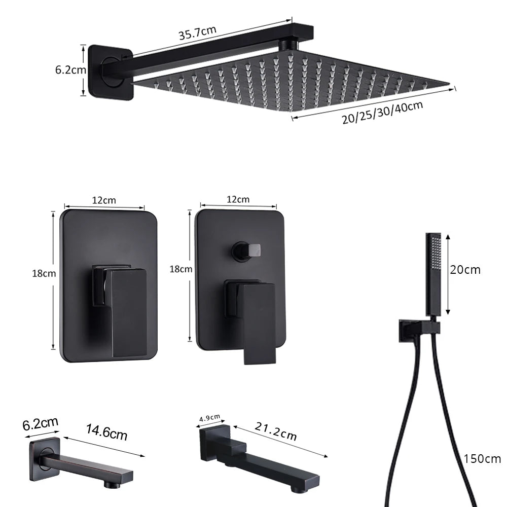 Rozin Wall Mounted Rainfall Shower Faucet Set With Handheld Shower