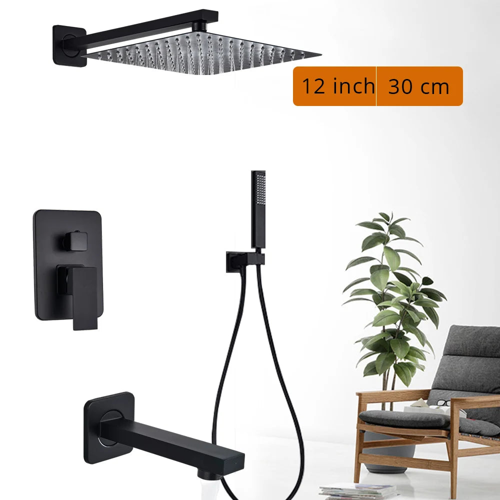 Rozin Wall Mounted Rainfall Shower Faucet Set With Handheld Shower