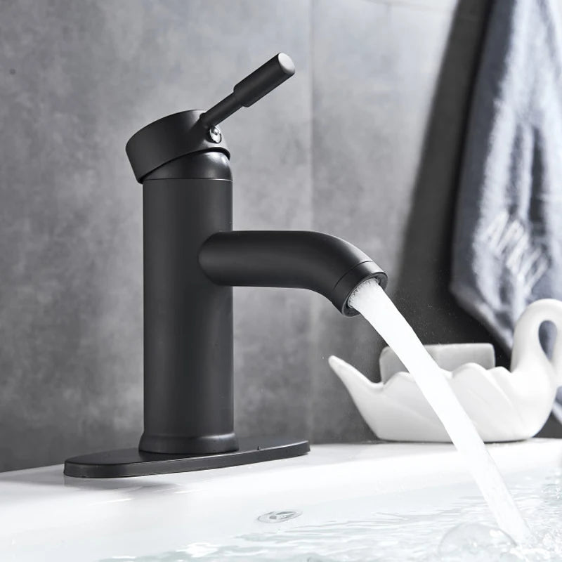 Rozin Matte Black Basin Faucet Deck Mounted Single Lever Tap