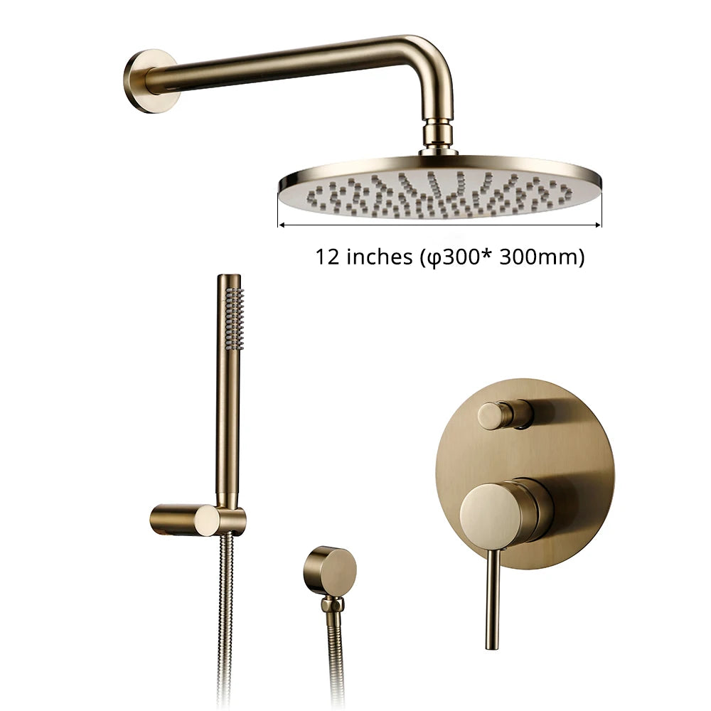 Bagnolux Brushed Shower System With Wall Mounted Diverter