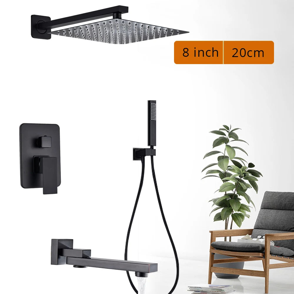 Rozin Wall Mounted Rainfall Shower Faucet Set With Handheld Shower