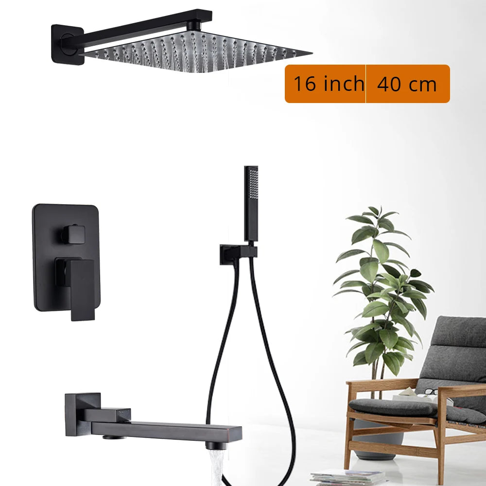 Rozin Wall Mounted Rainfall Shower Faucet Set With Handheld Shower