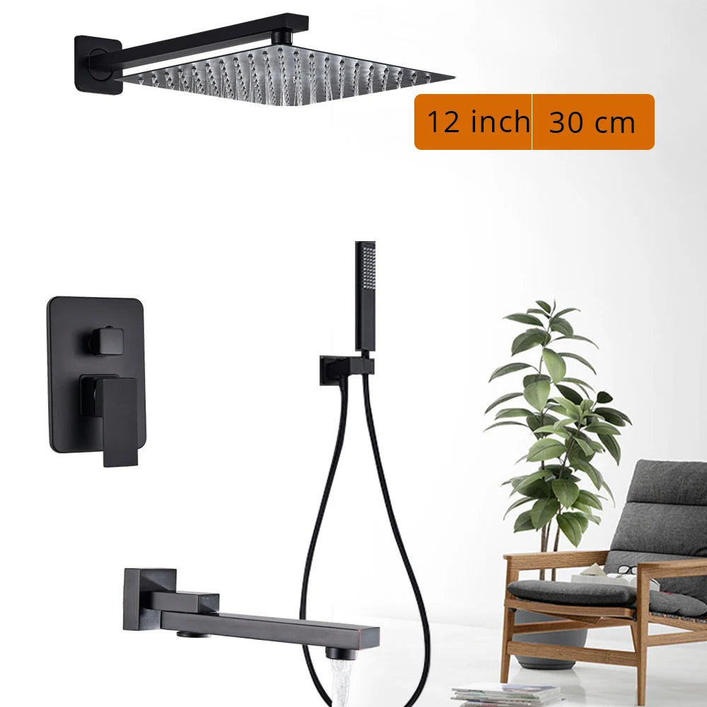 Rozin Wall Mounted Rainfall Shower Faucet Set With Handheld Shower